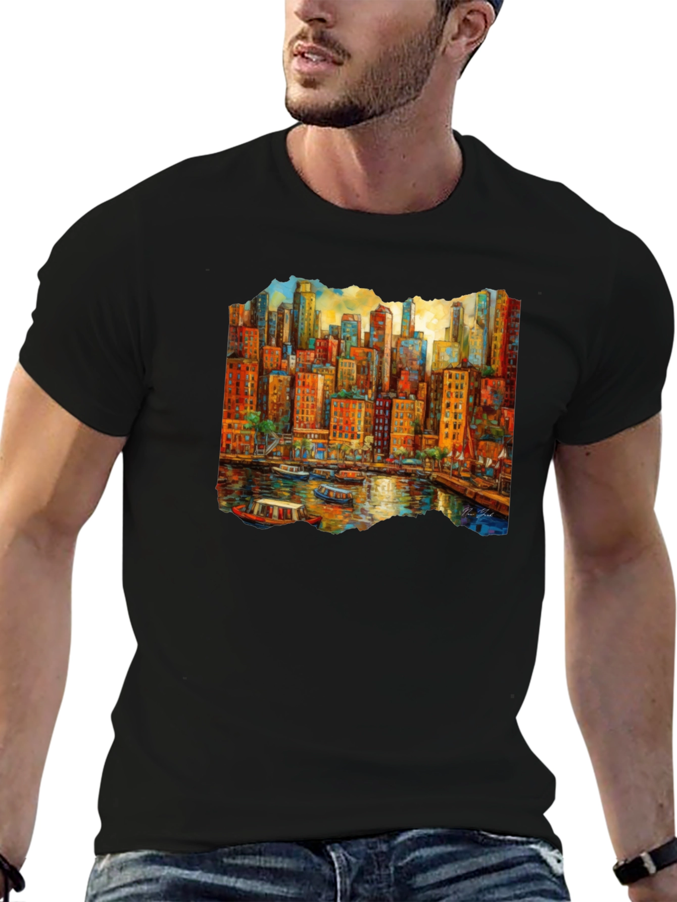 Cityscape Art Black T-Shirt