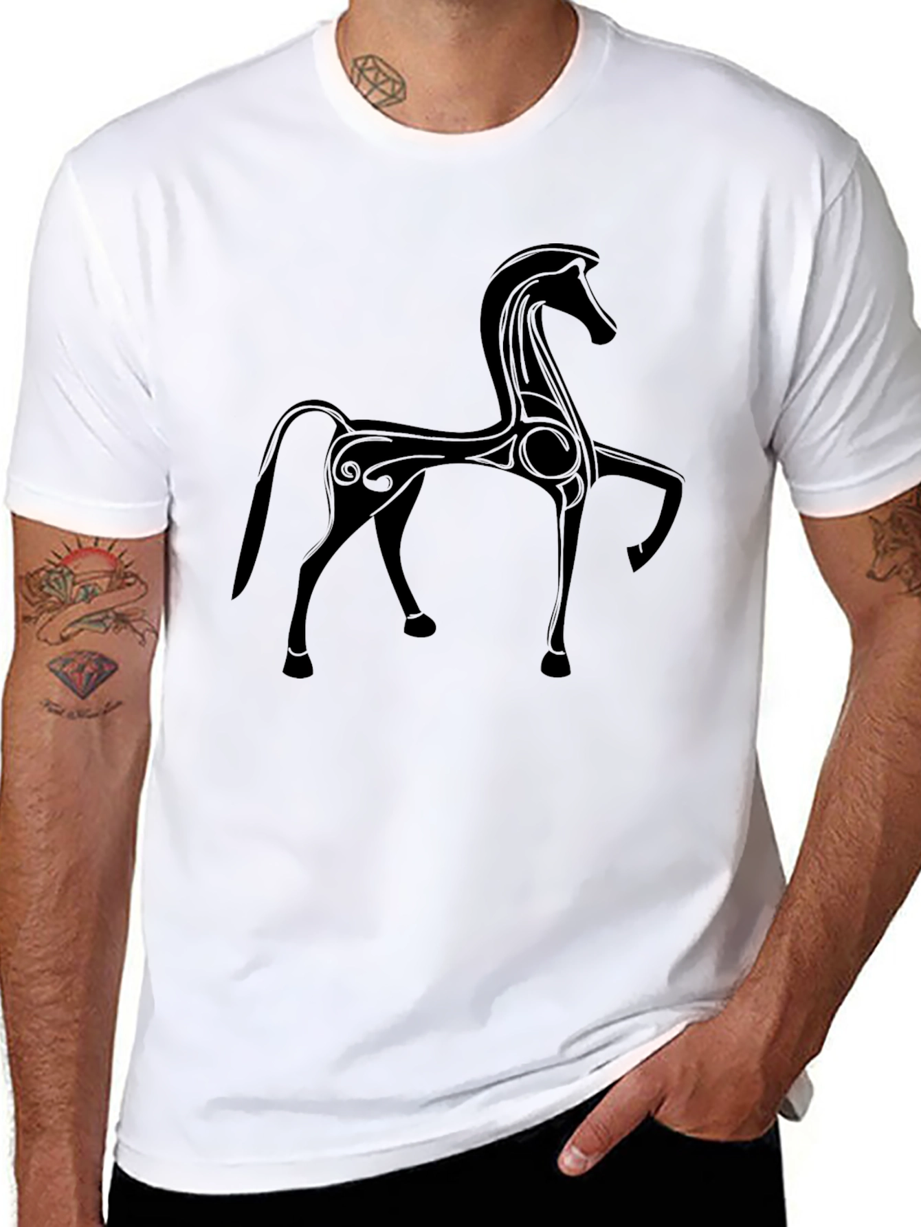 Stylized Horse Graphic Black T-Shirt