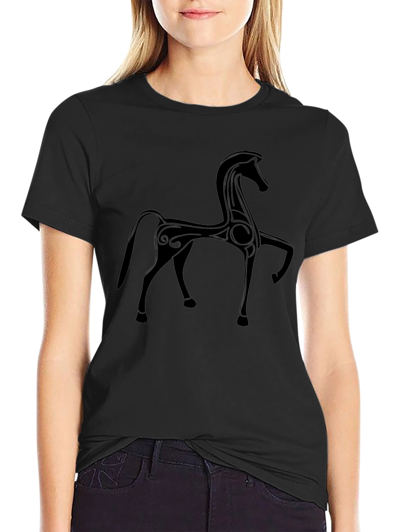 Stylized Horse Graphic Black T-Shirt