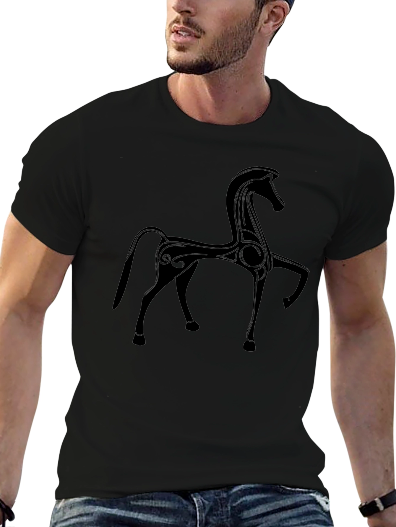 Stylized Horse Graphic Black T-Shirt