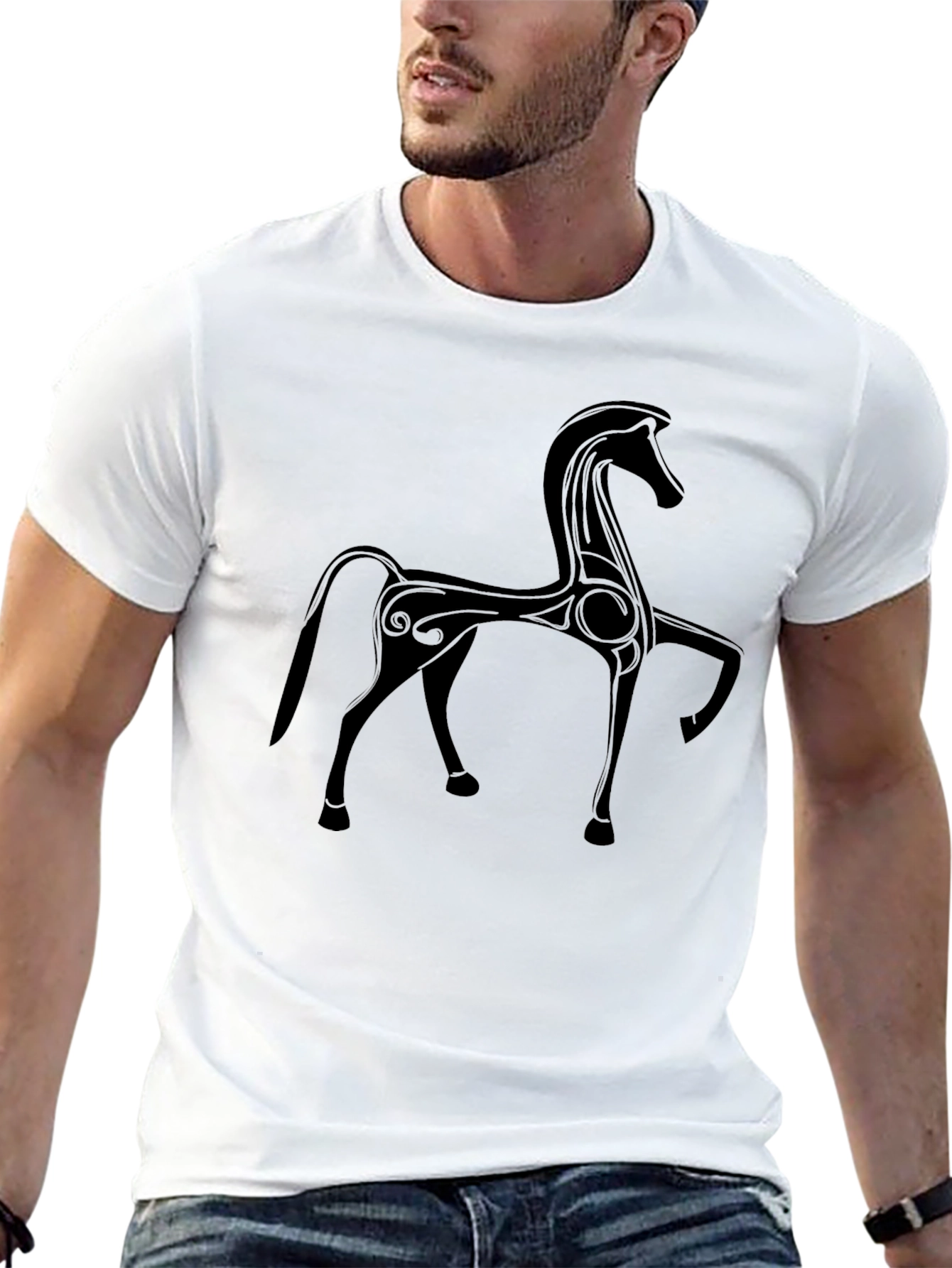 Stylized Horse Graphic Black T-Shirt