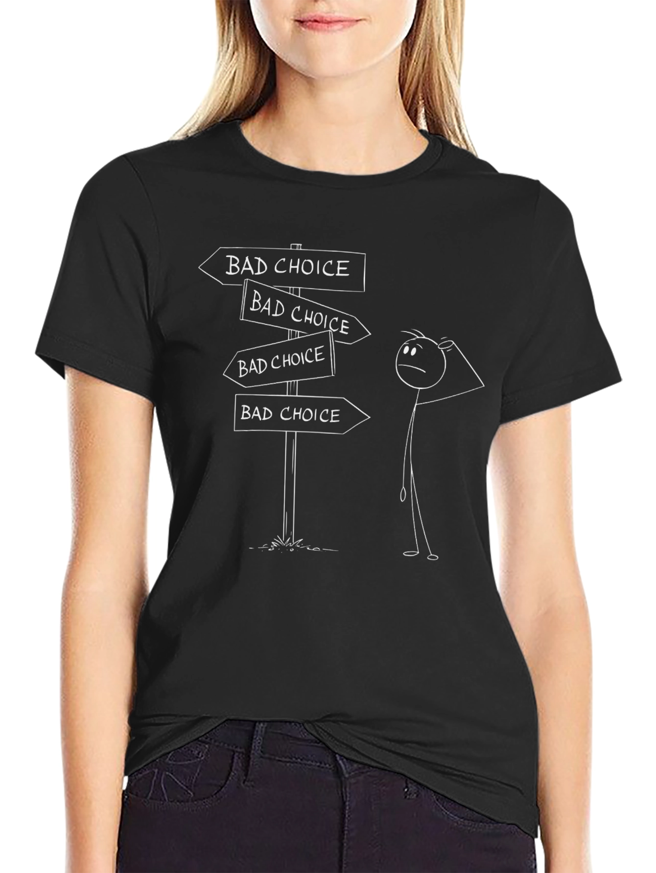 Bad Choice Stick Figure T-Shirt - Funny Dilemma Tee