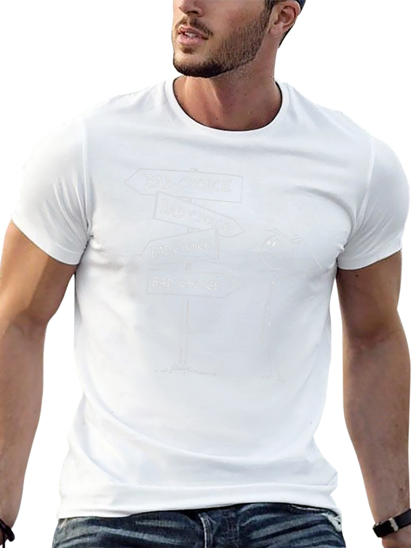 Bad Choice Stick Figure T-Shirt - Funny Dilemma Tee