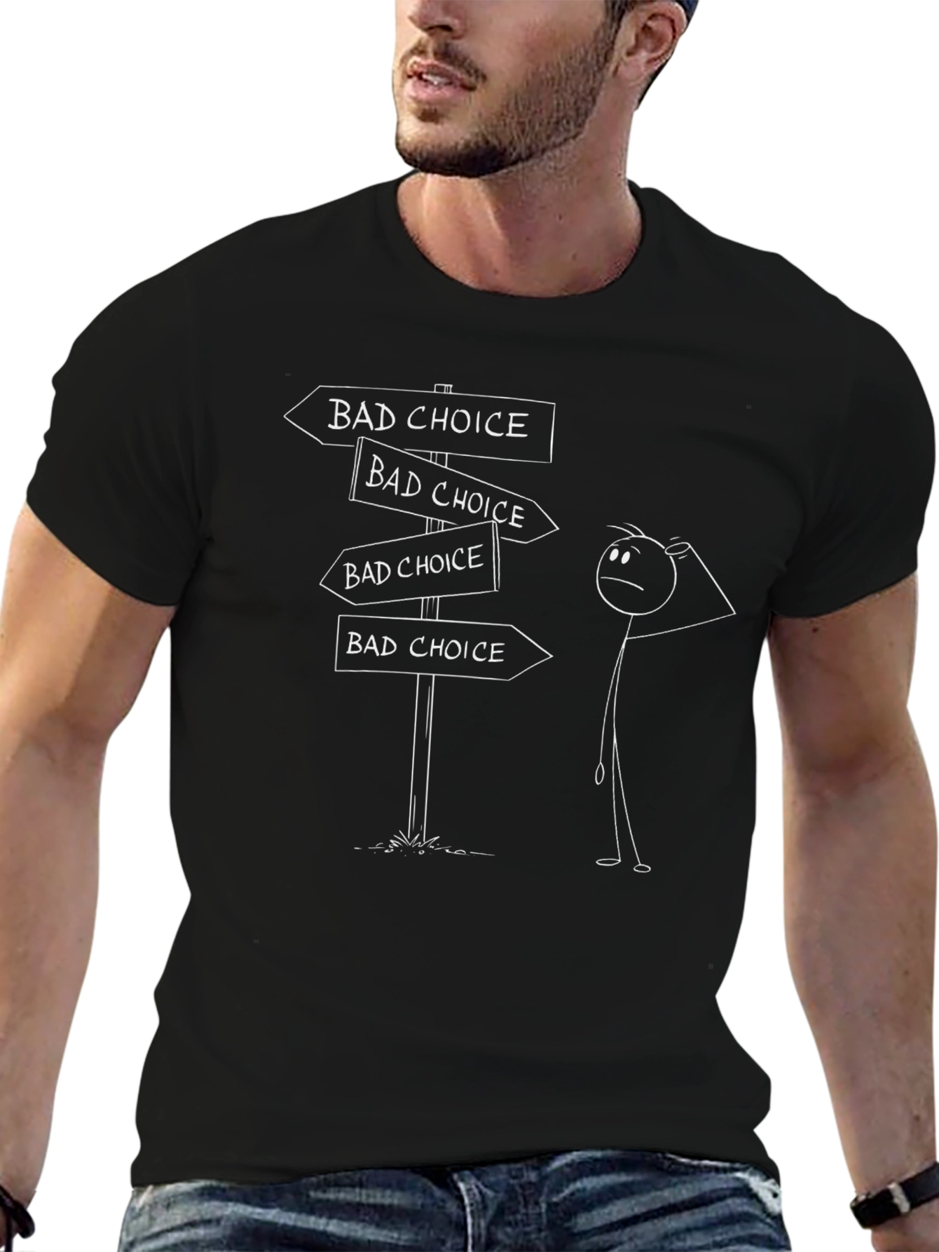 Bad Choice Stick Figure T-Shirt - Funny Dilemma Tee