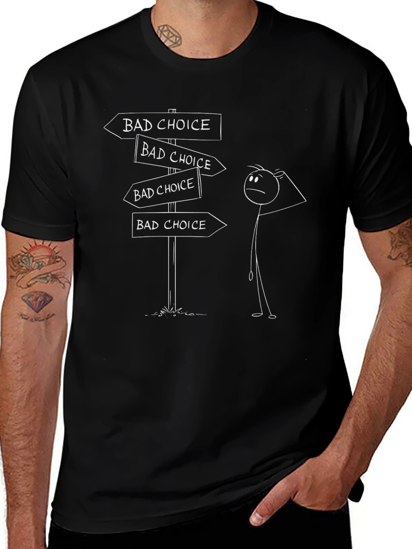 Bad Choice Stick Figure T-Shirt - Funny Dilemma Tee