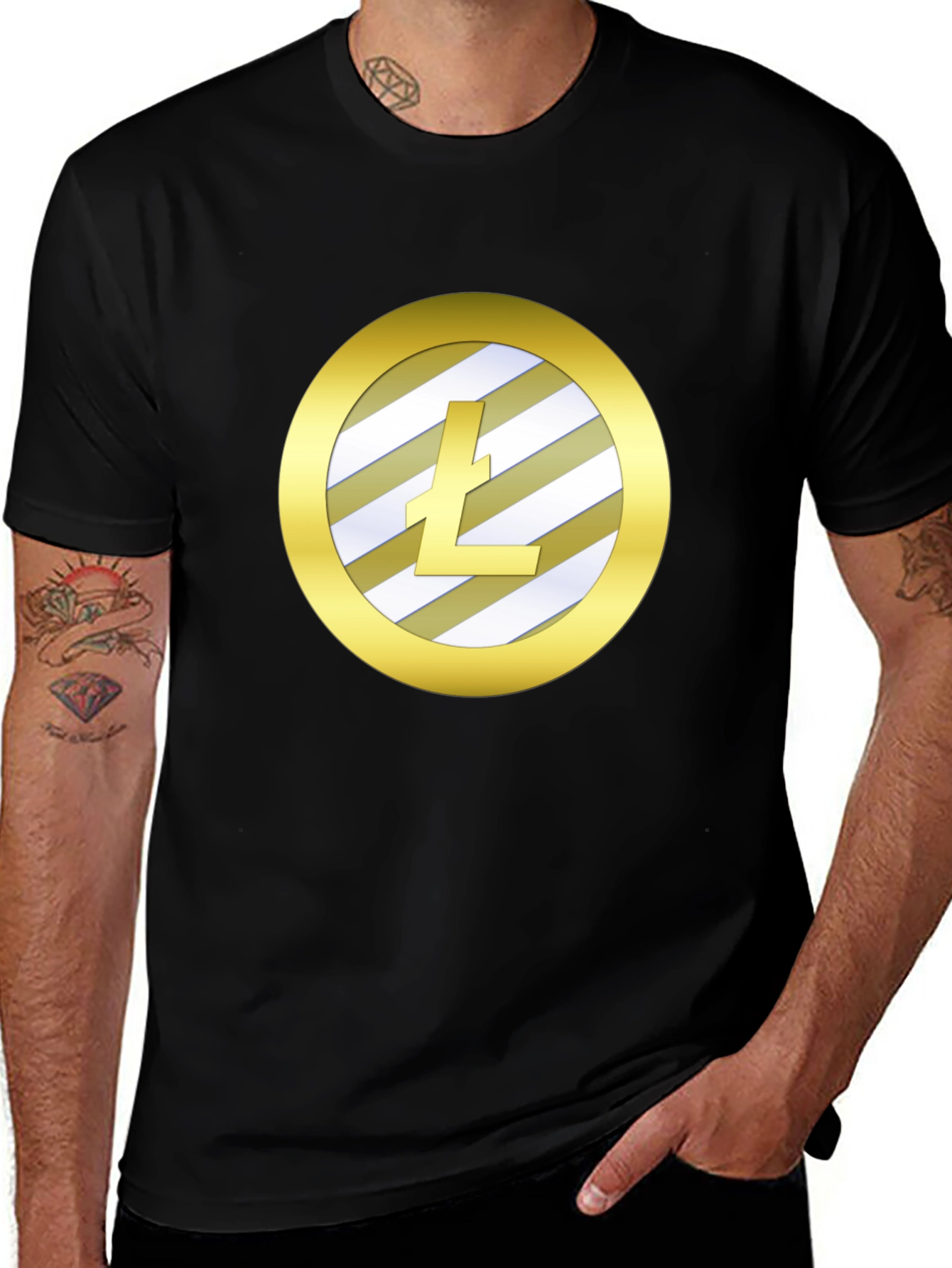 Litecoin Crypto Gold Round Graphic Black T-Shirt