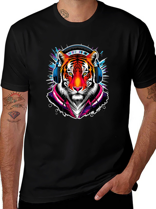 Cool Tiger Graphic Tee - Black Crew Neck T-Shirt