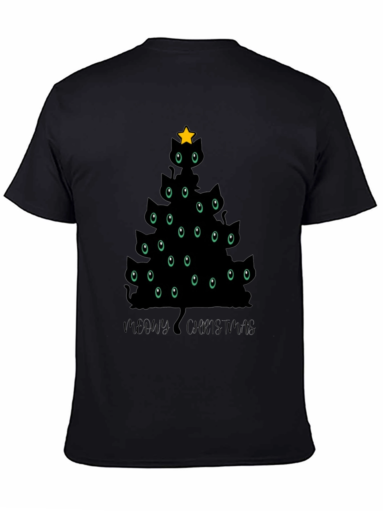Meowy Christmas Cat Tree Black T-Shirt