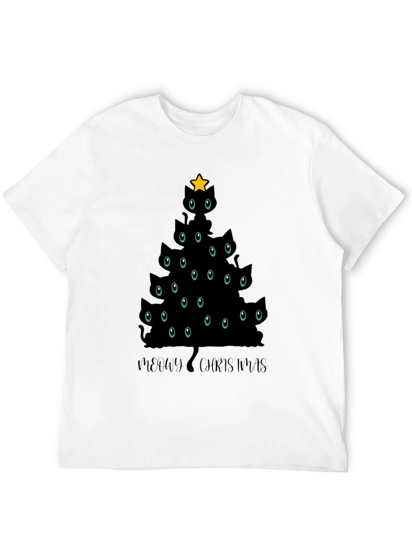 Meowy Christmas Cat Tree Black T-Shirt
