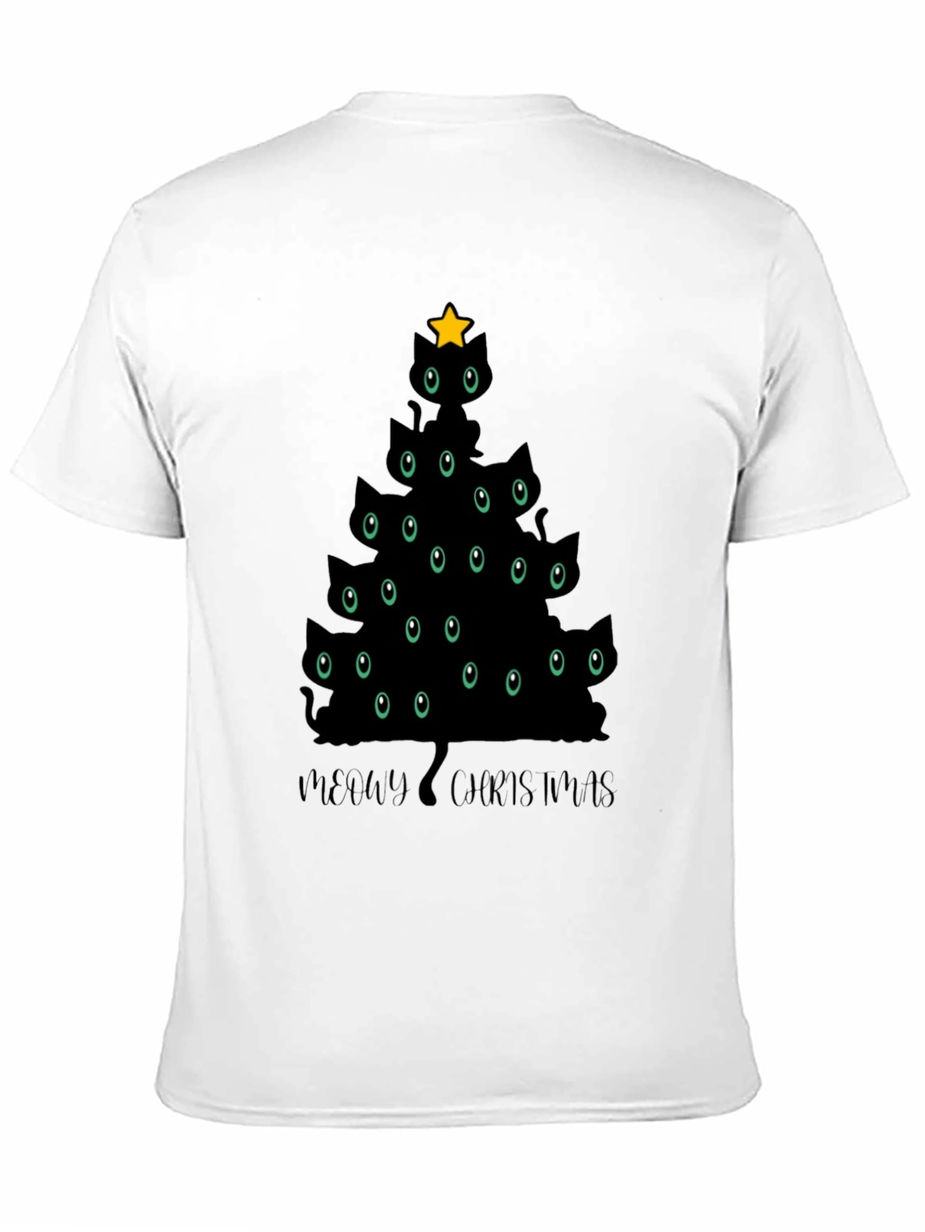 Meowy Christmas Cat Tree Black T-Shirt