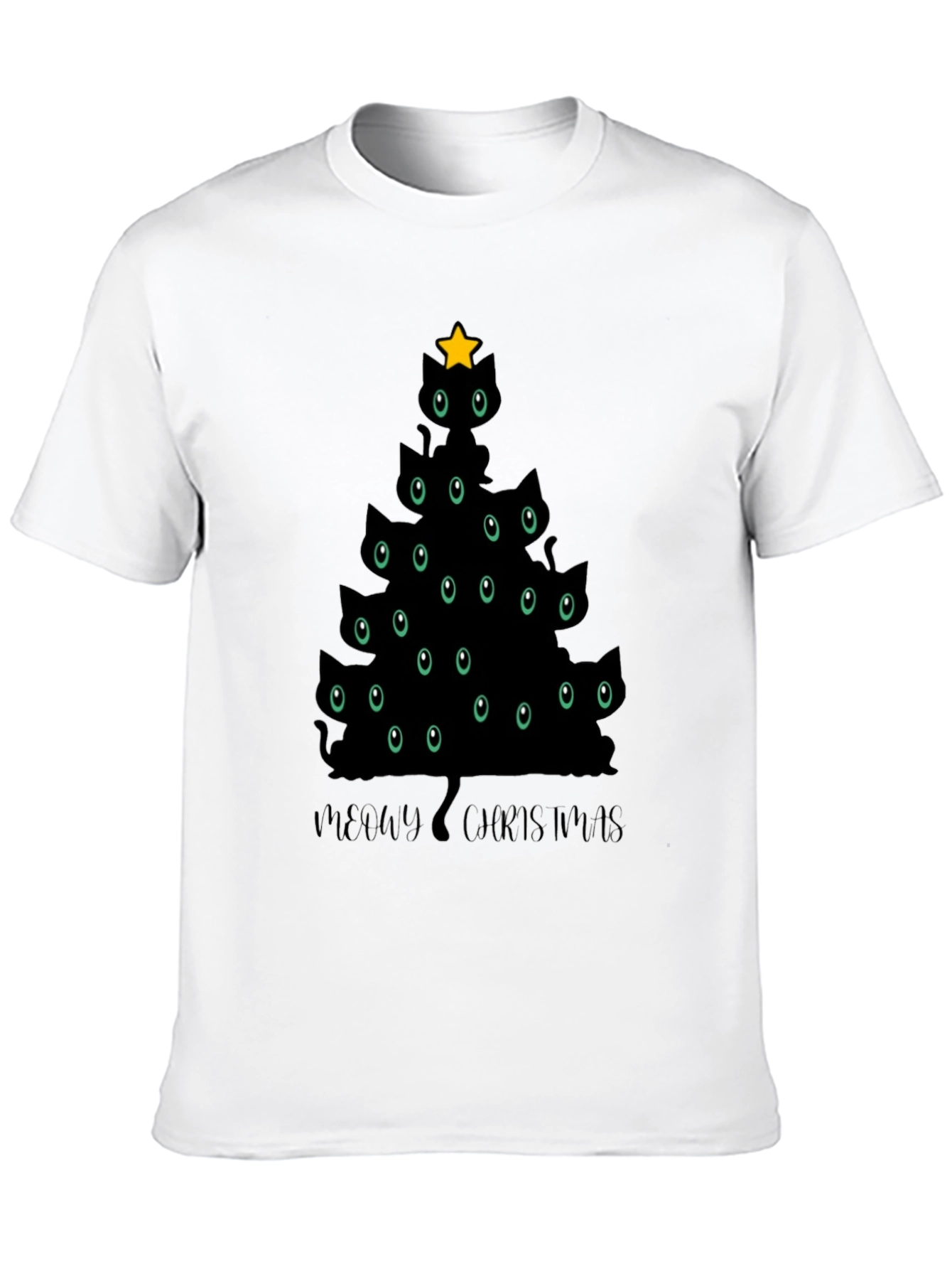 Meowy Christmas Cat Tree Black T-Shirt