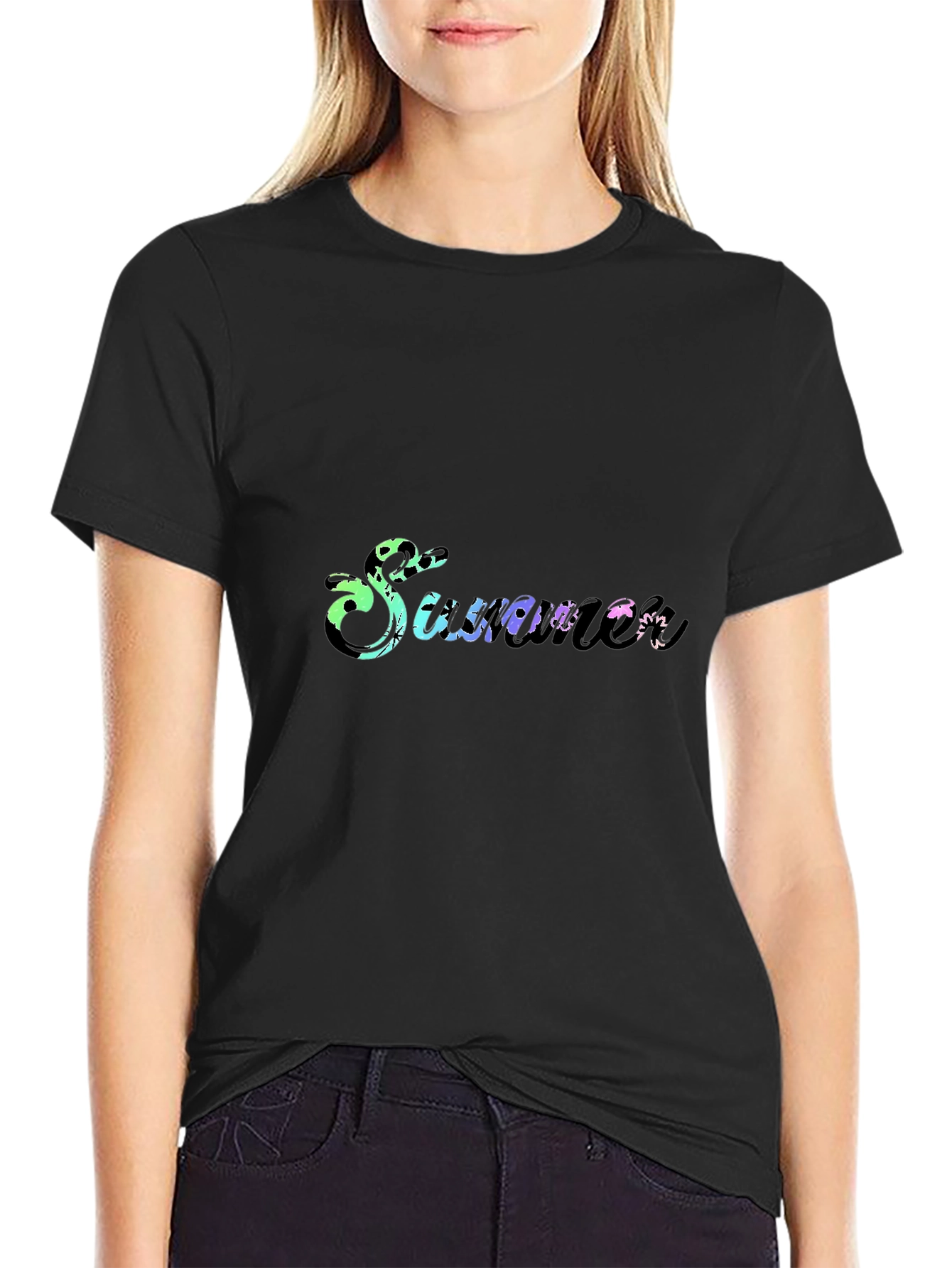 Summer Gradient Graphic Black T-Shirt