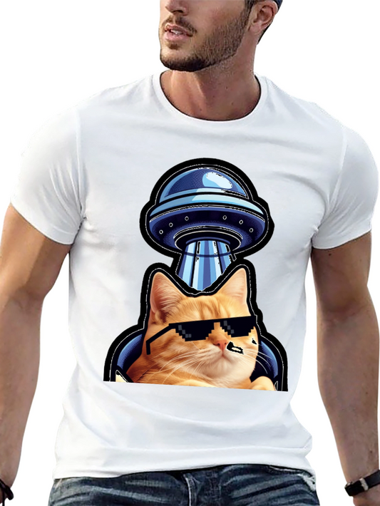 Cool Cat UFO Abduction Black T-Shirt