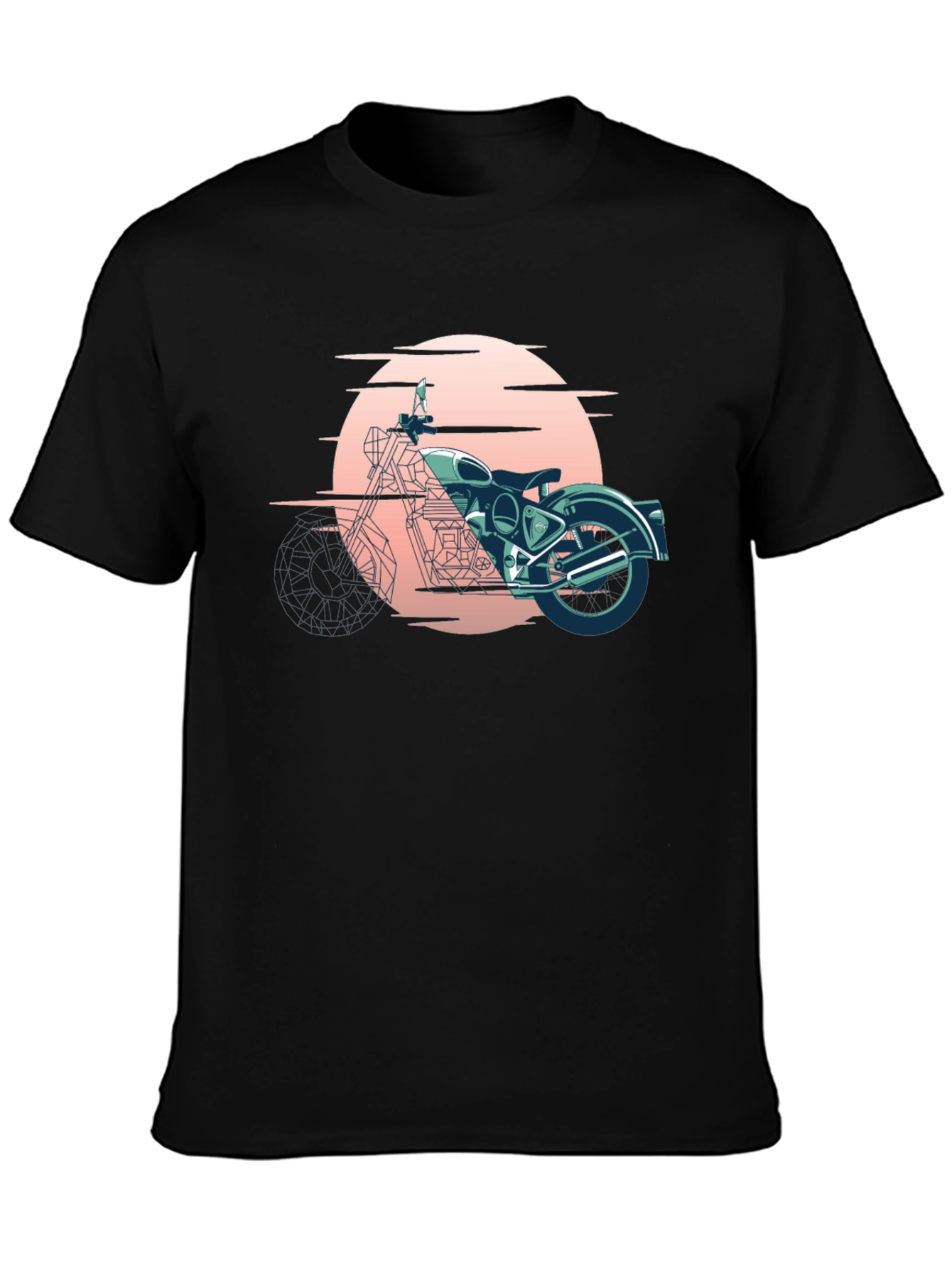 Retro Motorcycle Graphic Tee - Black Cotton T-Shirt