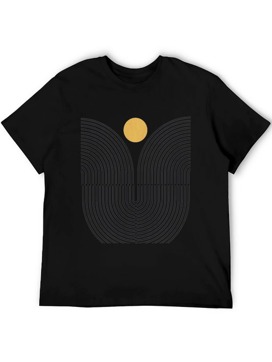 Geometric Sun Graphic Print Black Tee