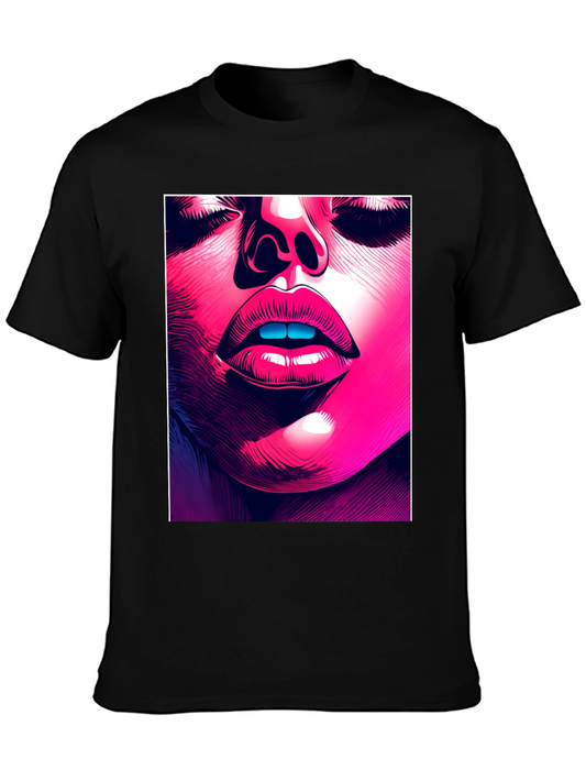 Abstract Face Graphic Tee - Stylish Black T-Shirt