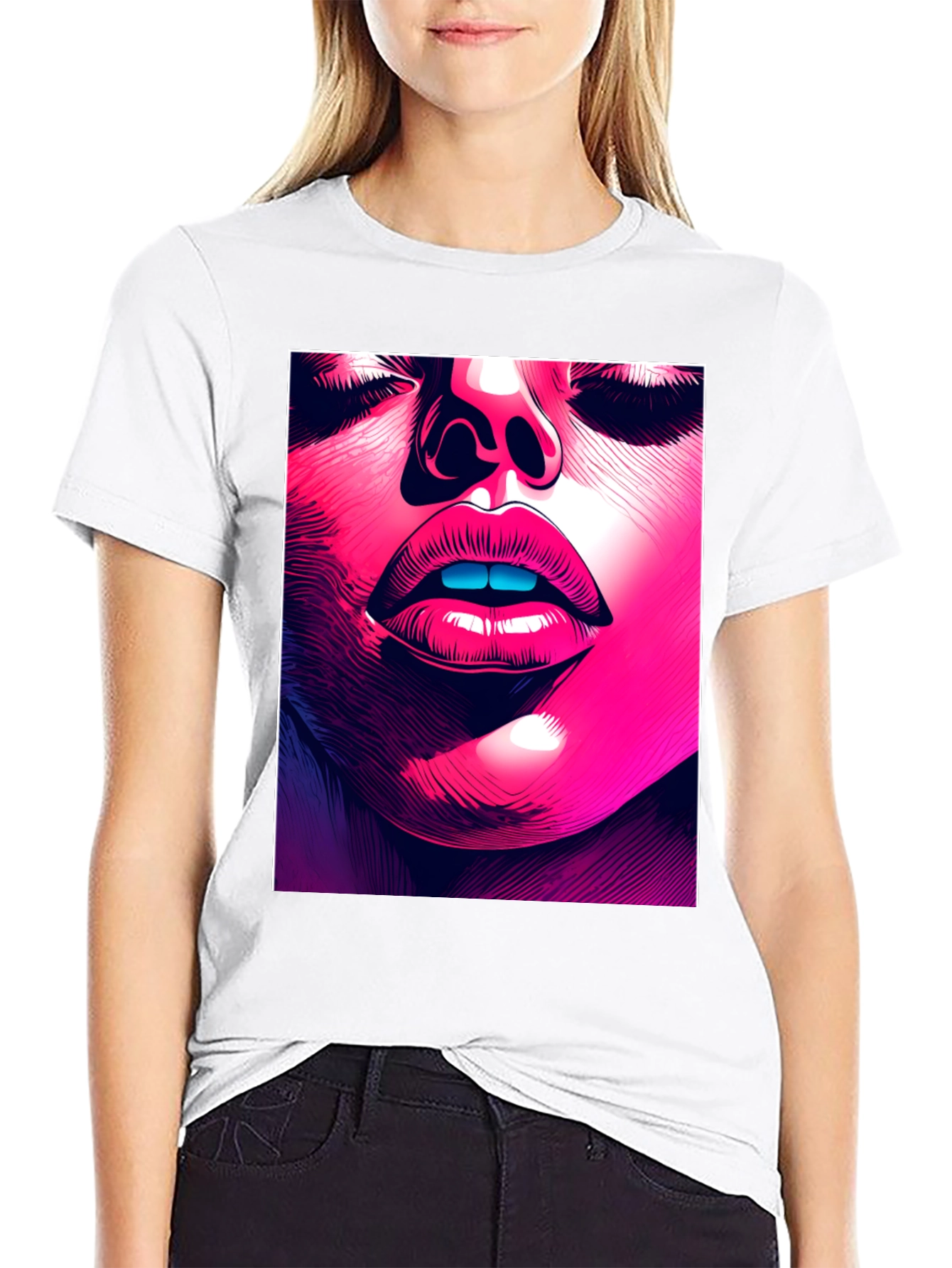 Abstract Face Graphic Tee - Stylish Black T-Shirt