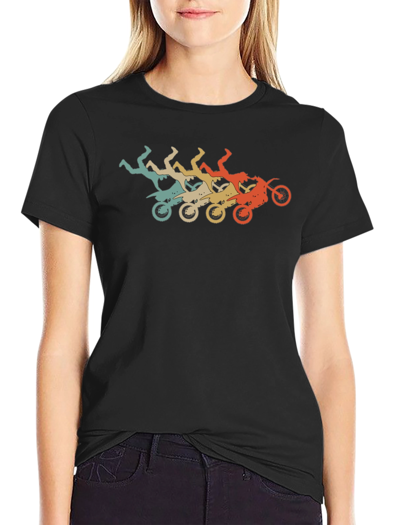 Retro Motocross Stunt Black T-Shirt