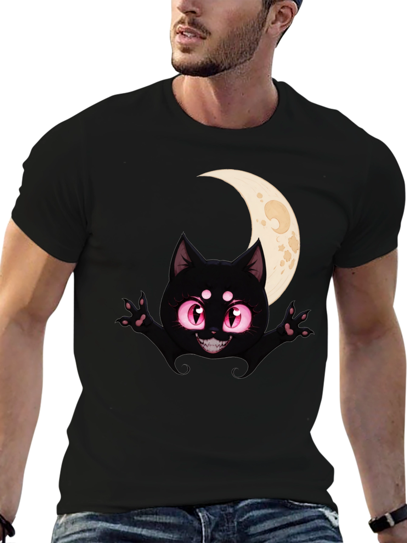 Black Cat Moon T-Shirt - Halloween Style