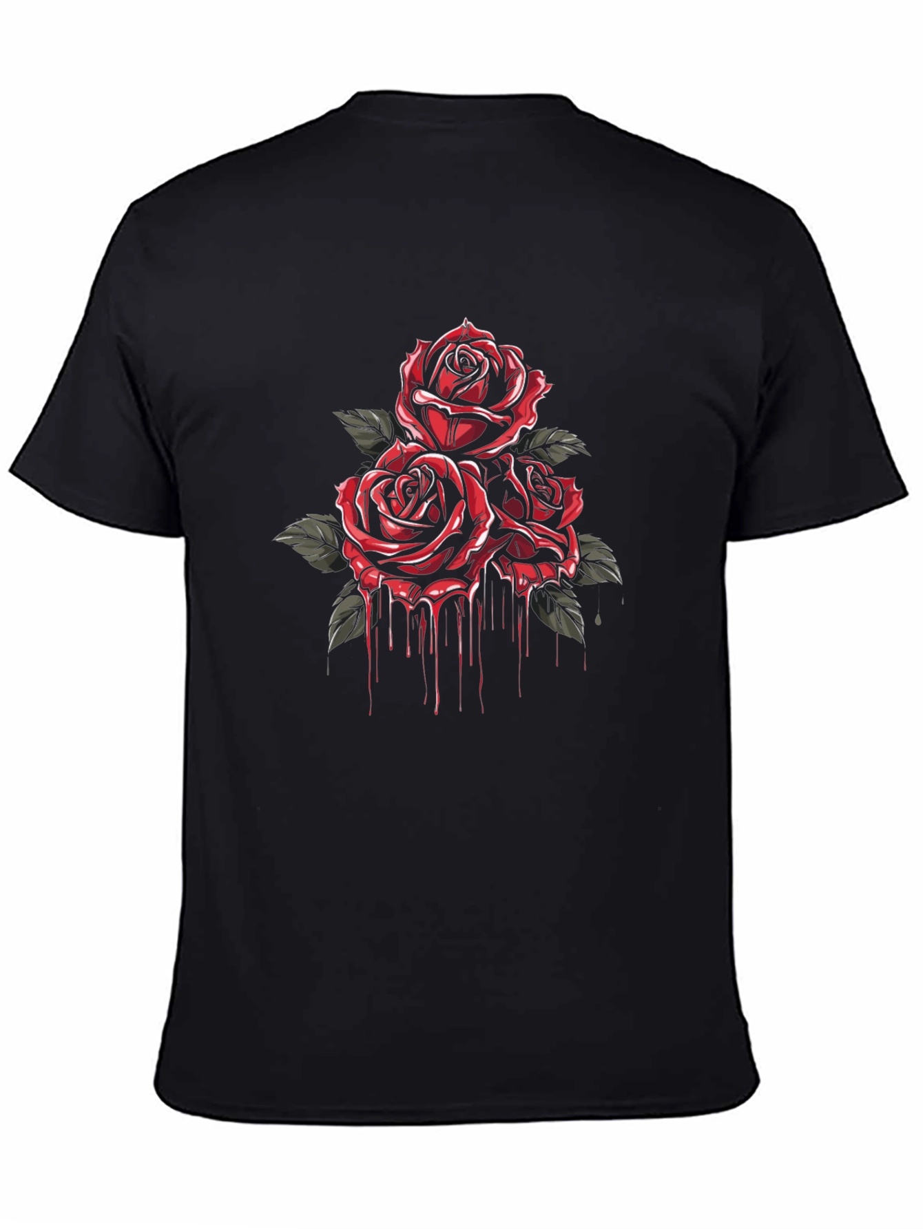 Crimson Rose Drip Graphic Tee - Black