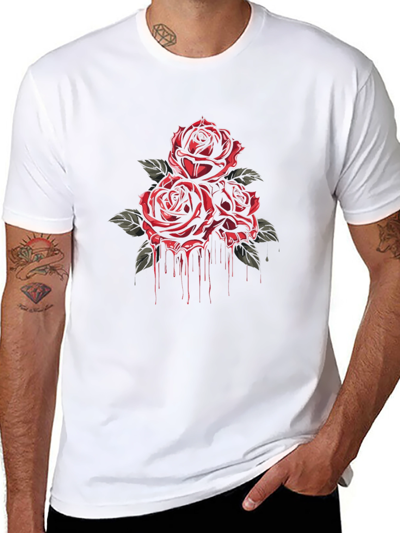 Crimson Rose Drip Graphic Tee - Black