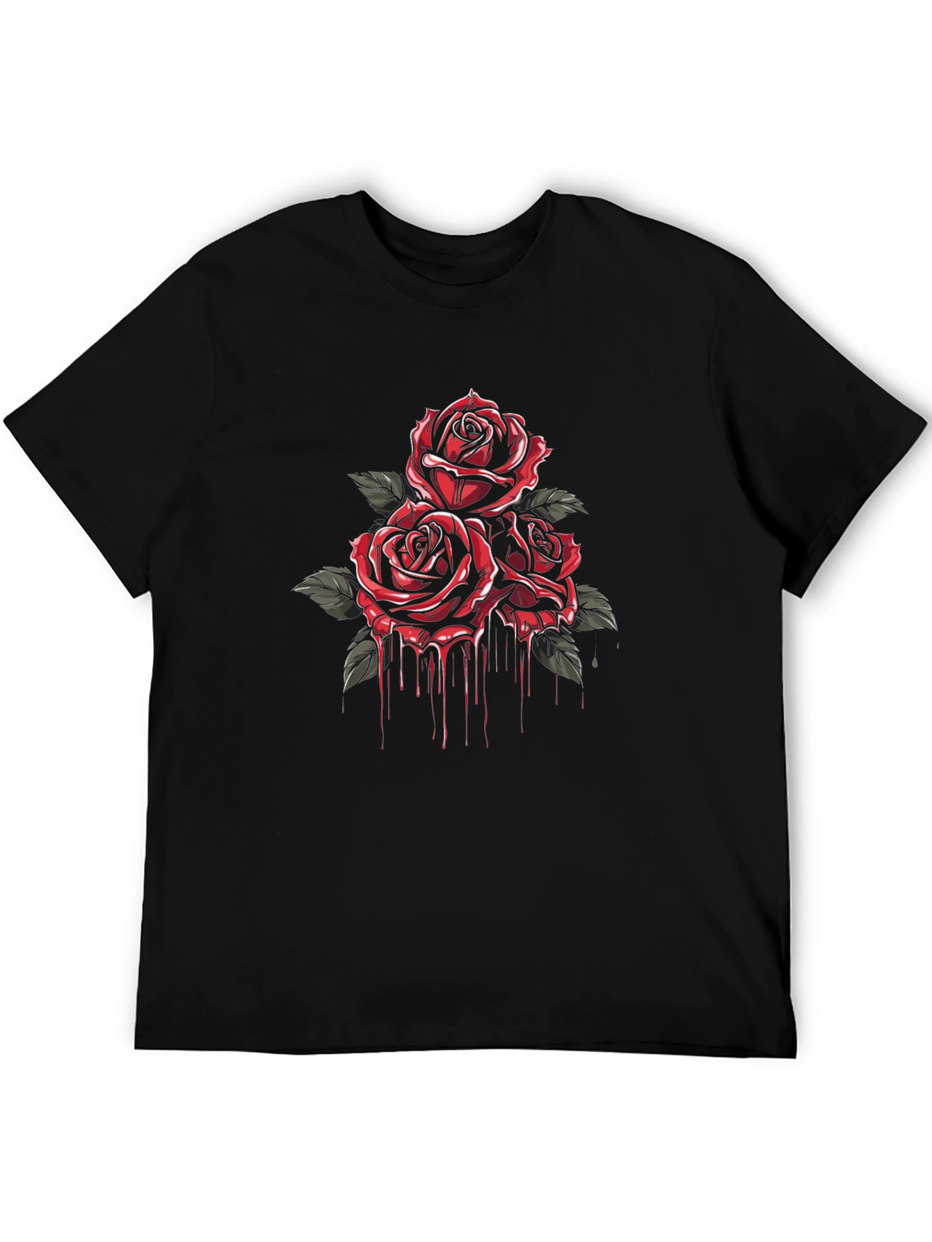 Crimson Rose Drip Graphic Tee - Black