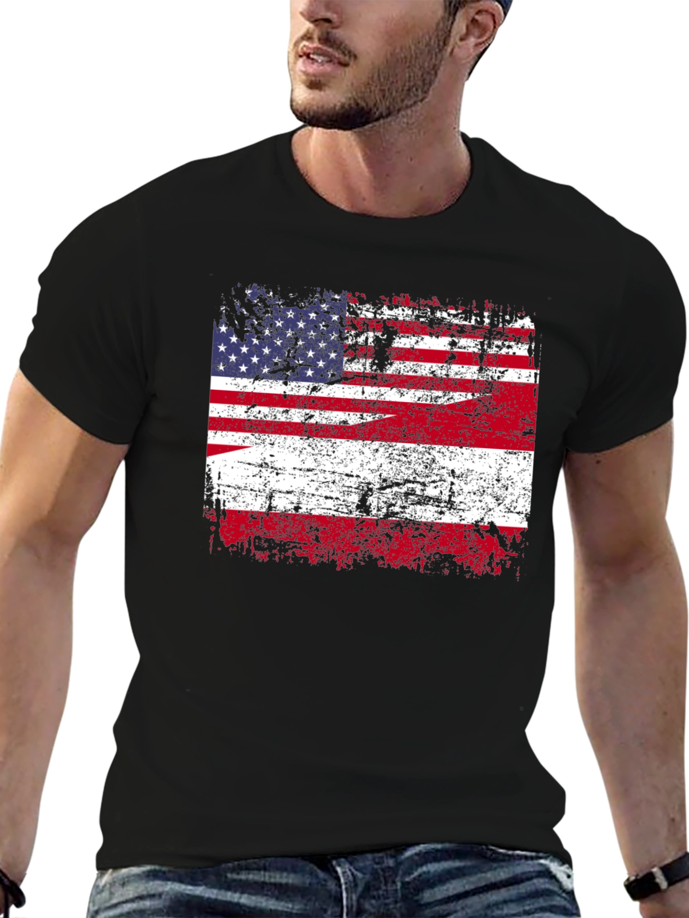 Distressed American Flag Graphic Tee - Patriotic Style