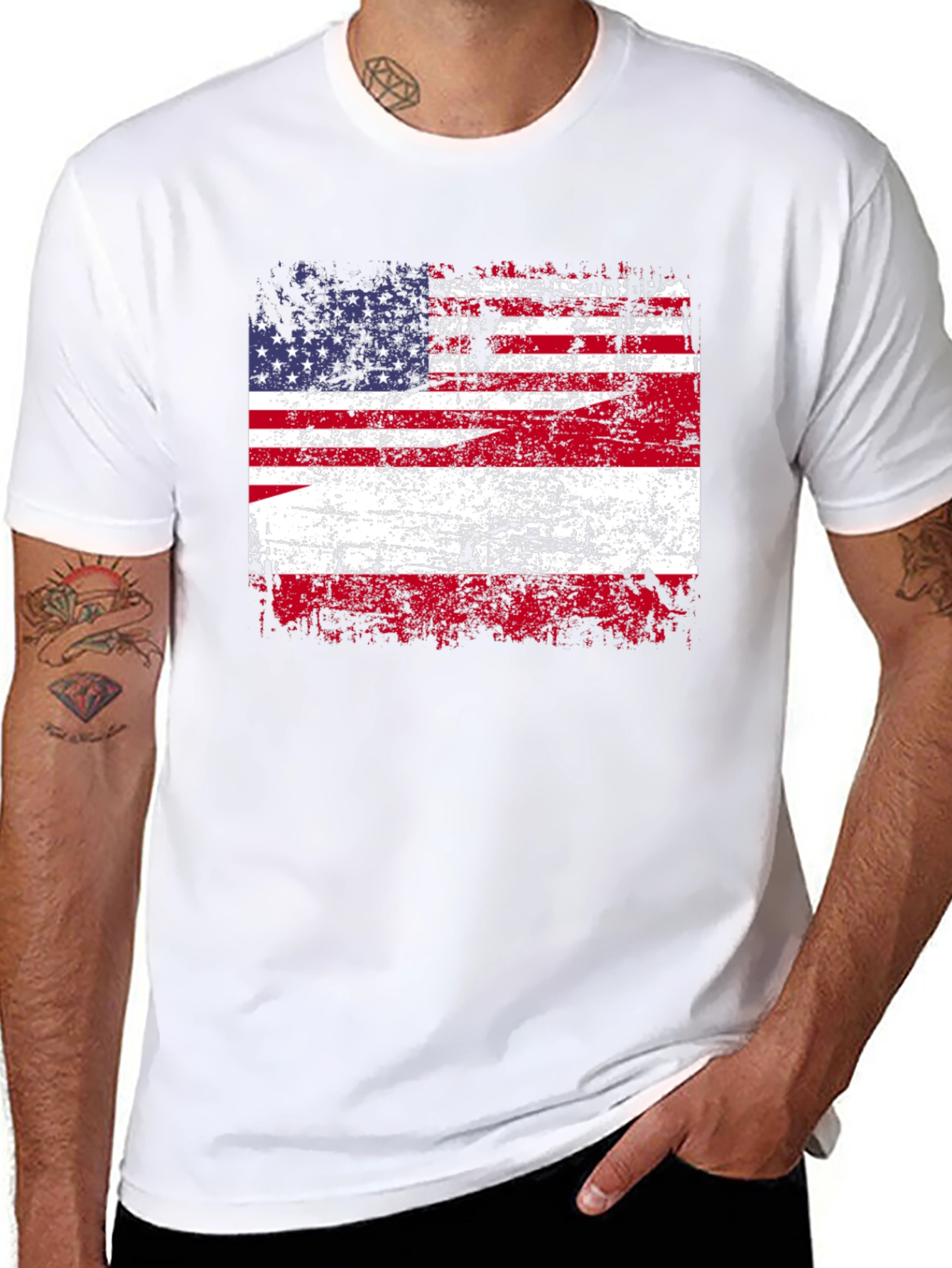 Distressed American Flag Graphic Tee - Patriotic Style