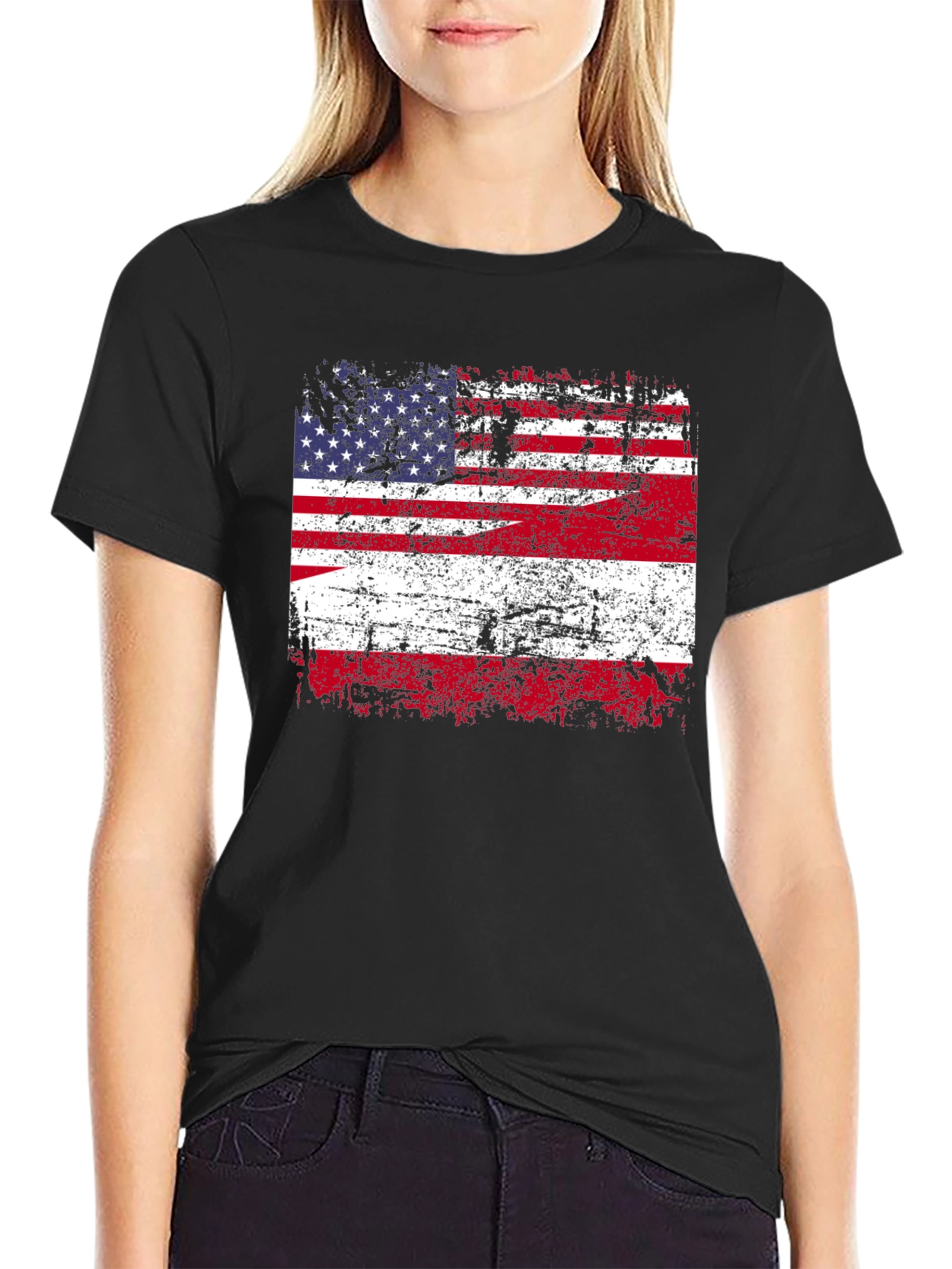 Distressed American Flag Graphic Tee - Patriotic Style