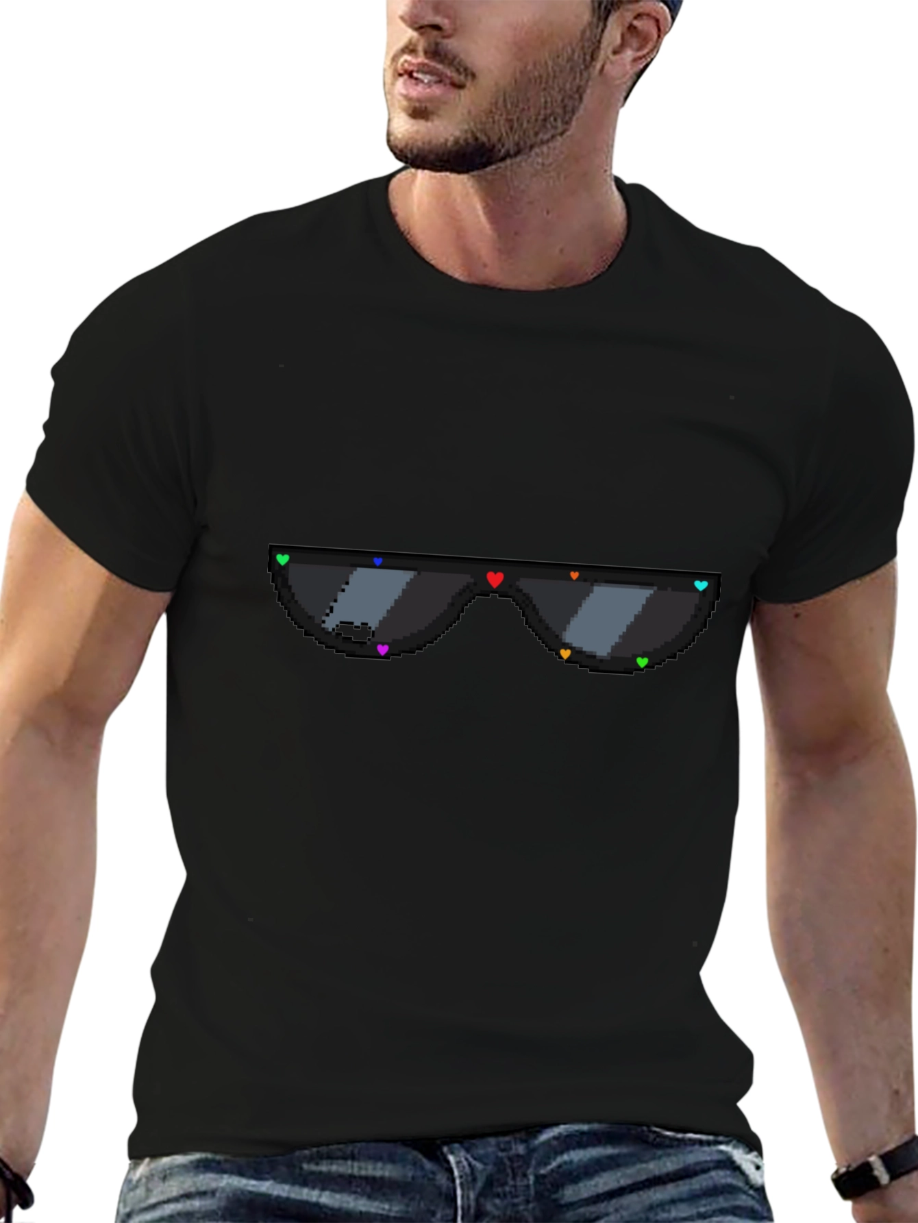Pixel Heart Sunglasses Graphic Tee - Black