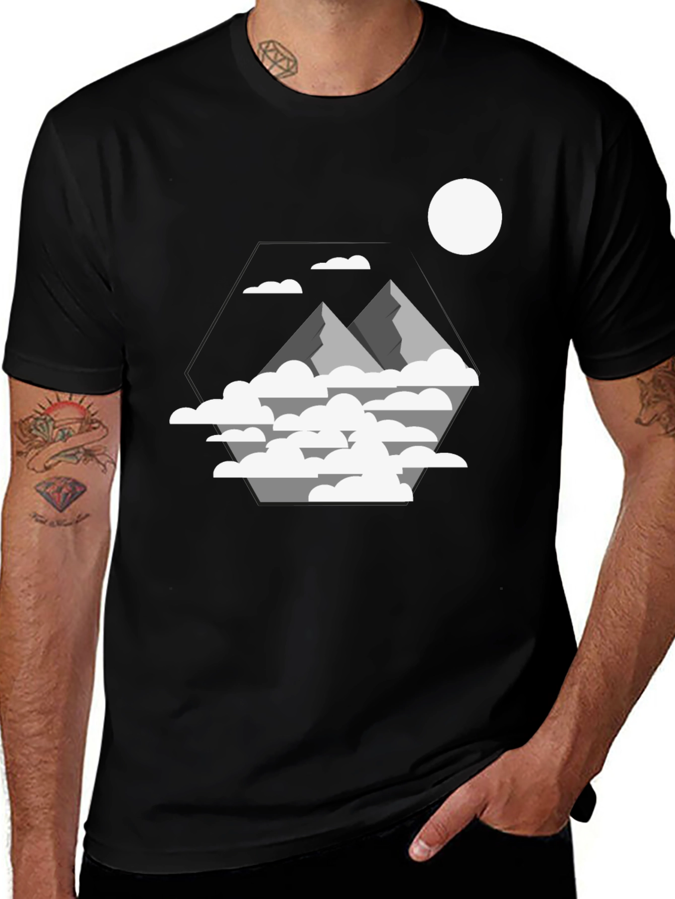 Mountains & Clouds Graphic T-Shirt - Black