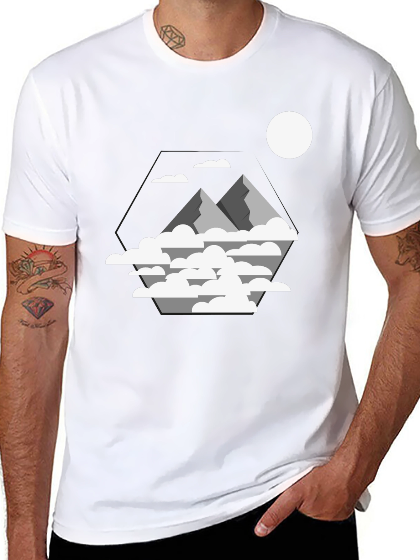 Mountains & Clouds Graphic T-Shirt - Black