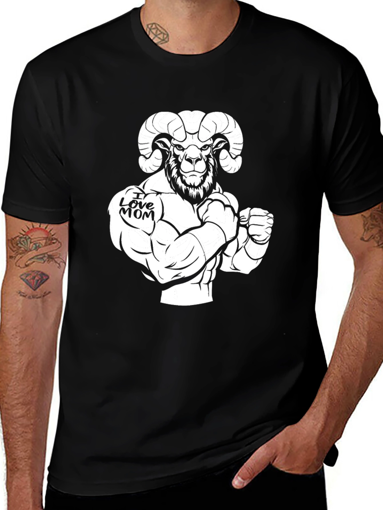 I Love Mom Ram Graphic Black T-Shirt