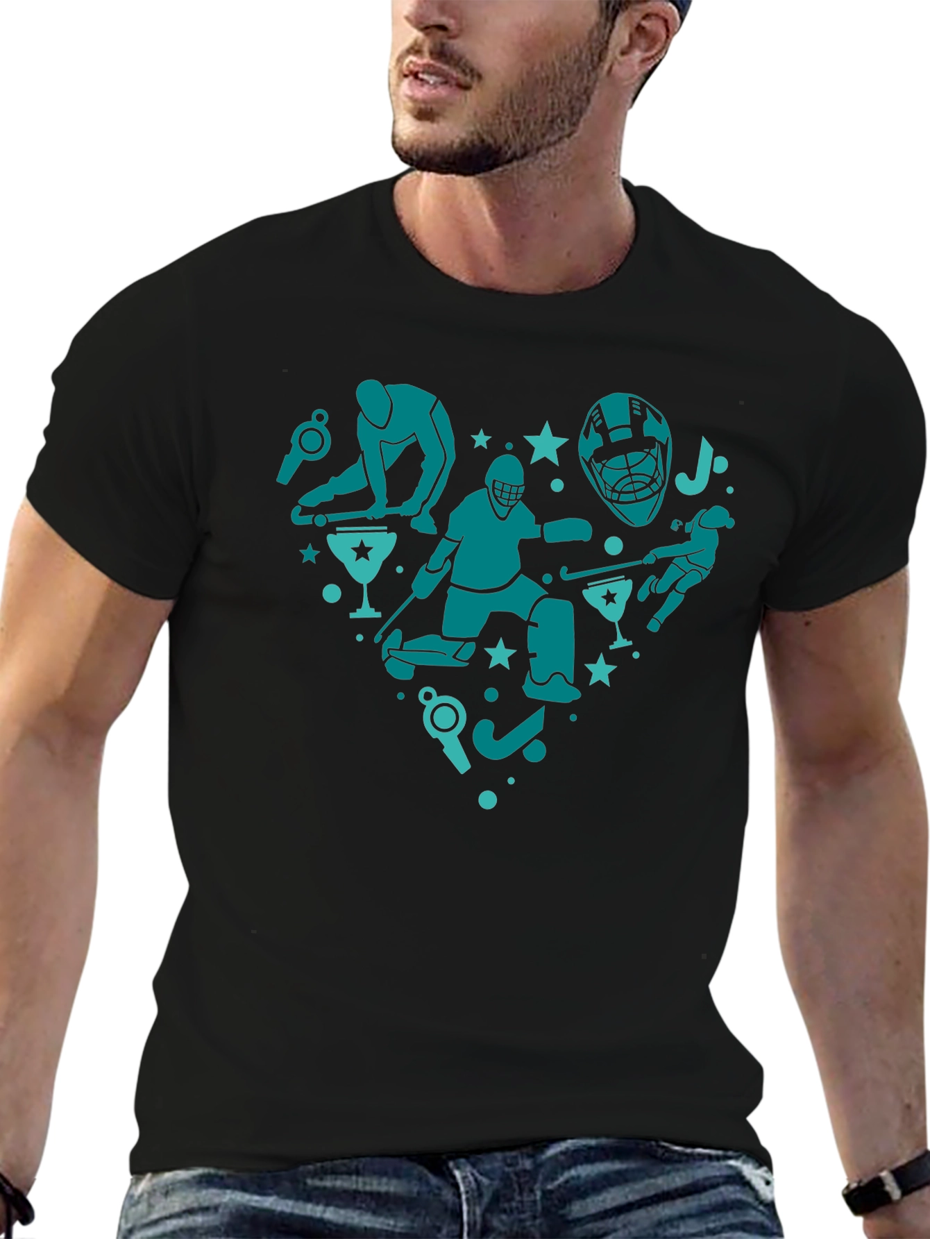 Hockey Heart Graphic T-Shirt - Black