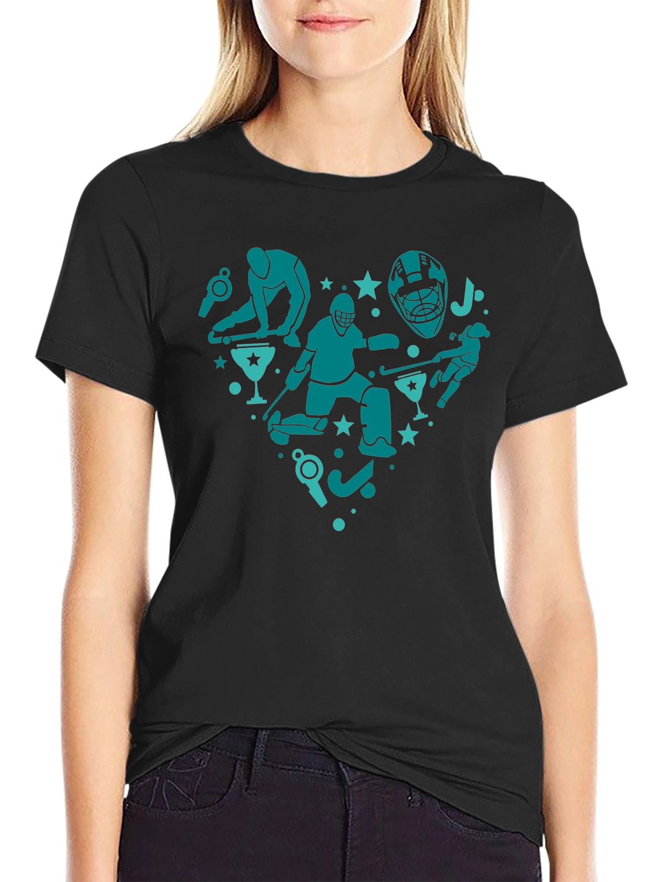 Hockey Heart Graphic T-Shirt - Black