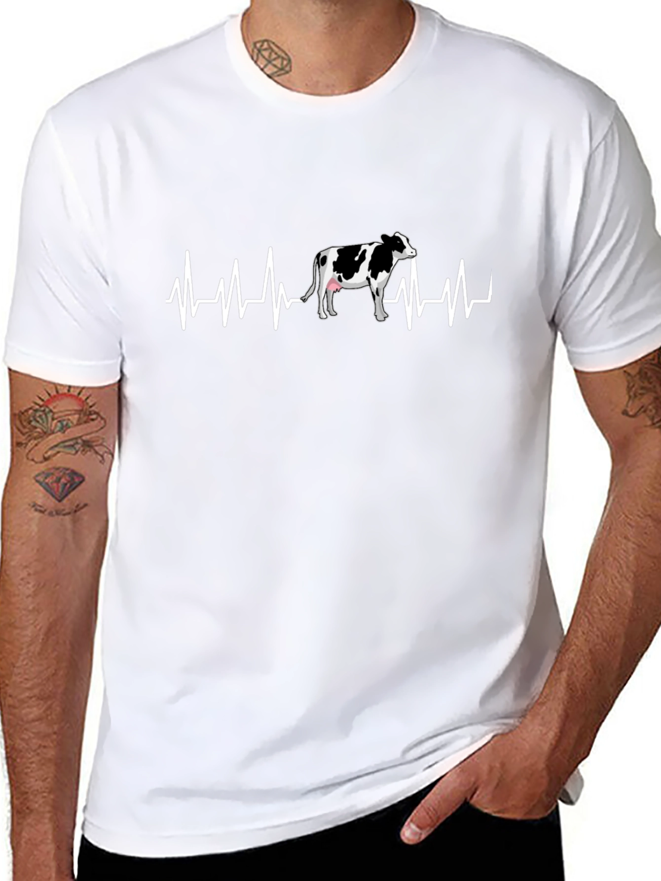 Cow Heartbeat T-Shirt - Black Graphic Tee