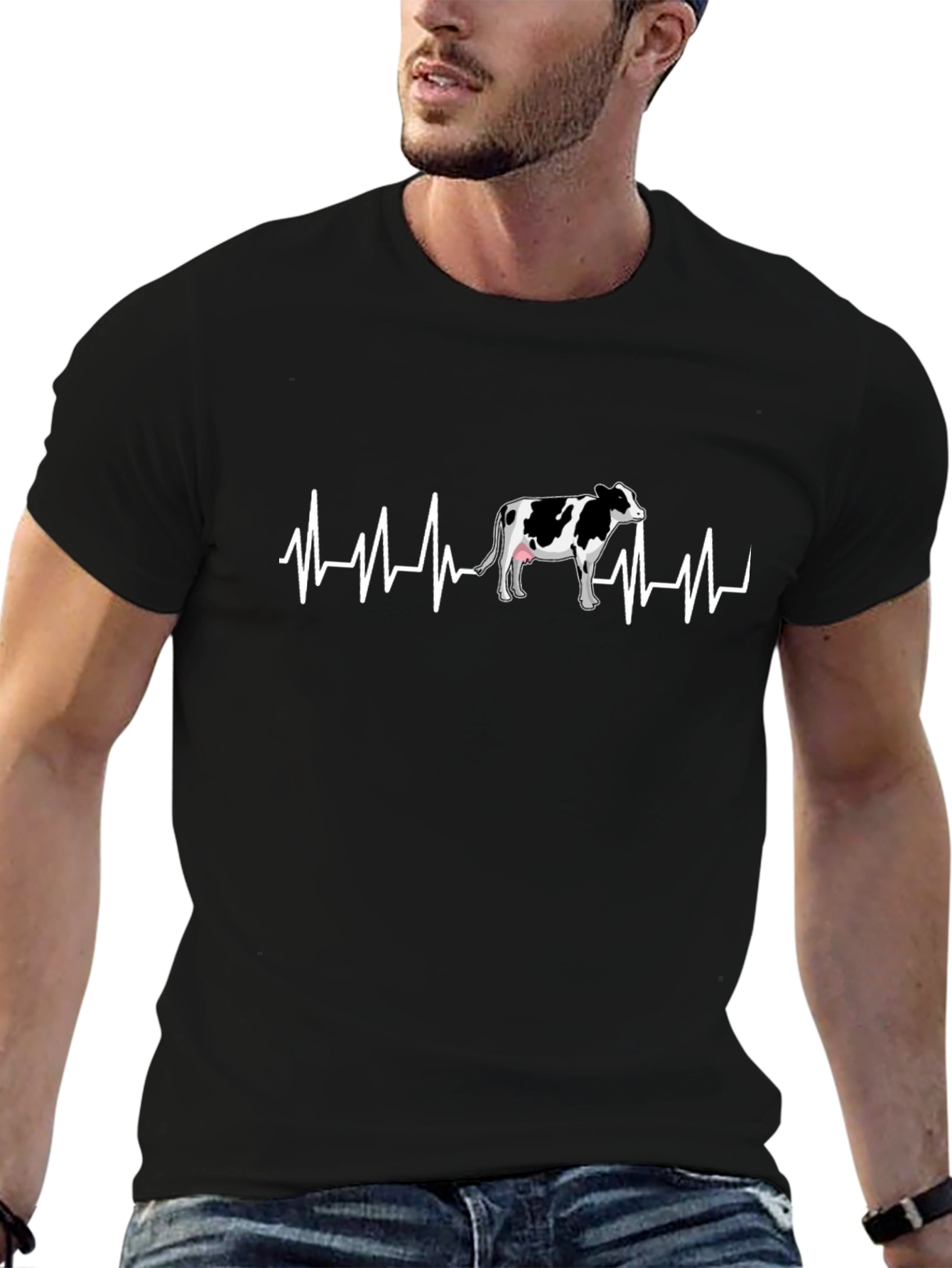 Cow Heartbeat T-Shirt - Black Graphic Tee