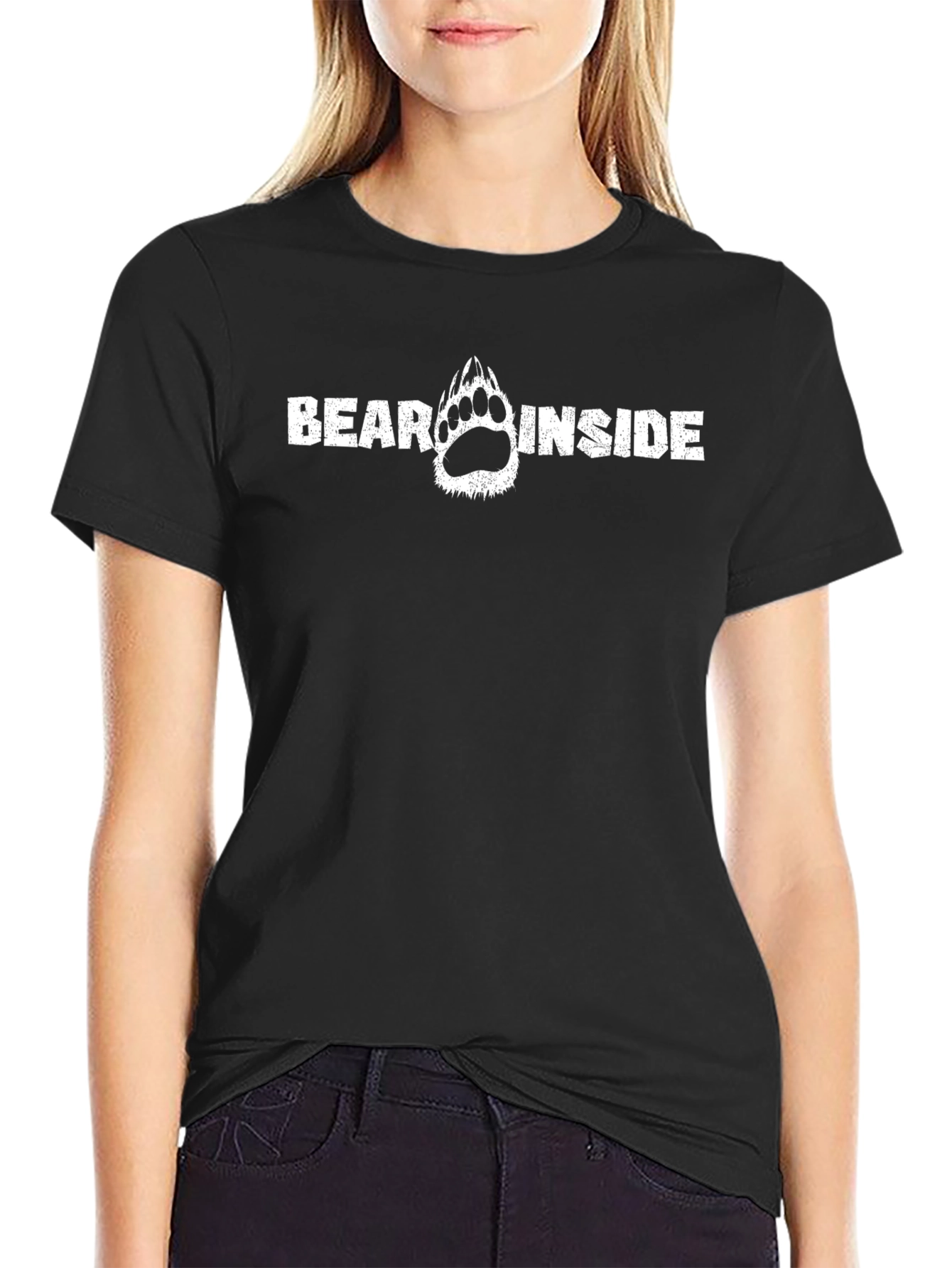 Bear Inside Graphic Tee - Black Cotton Comfort