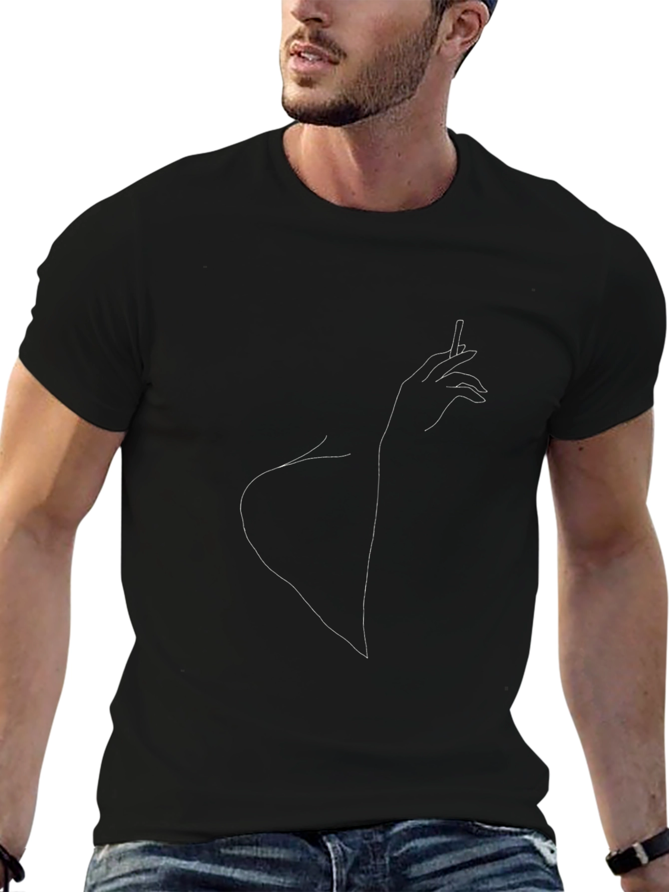 Minimalist Woman with Cigarette Line Art T-Shirt