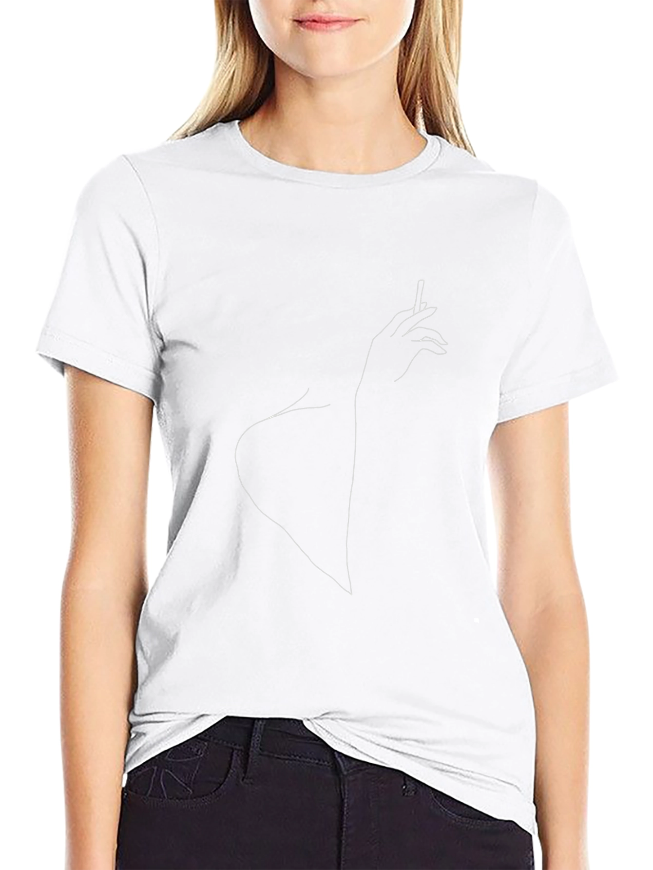 Minimalist Woman with Cigarette Line Art T-Shirt