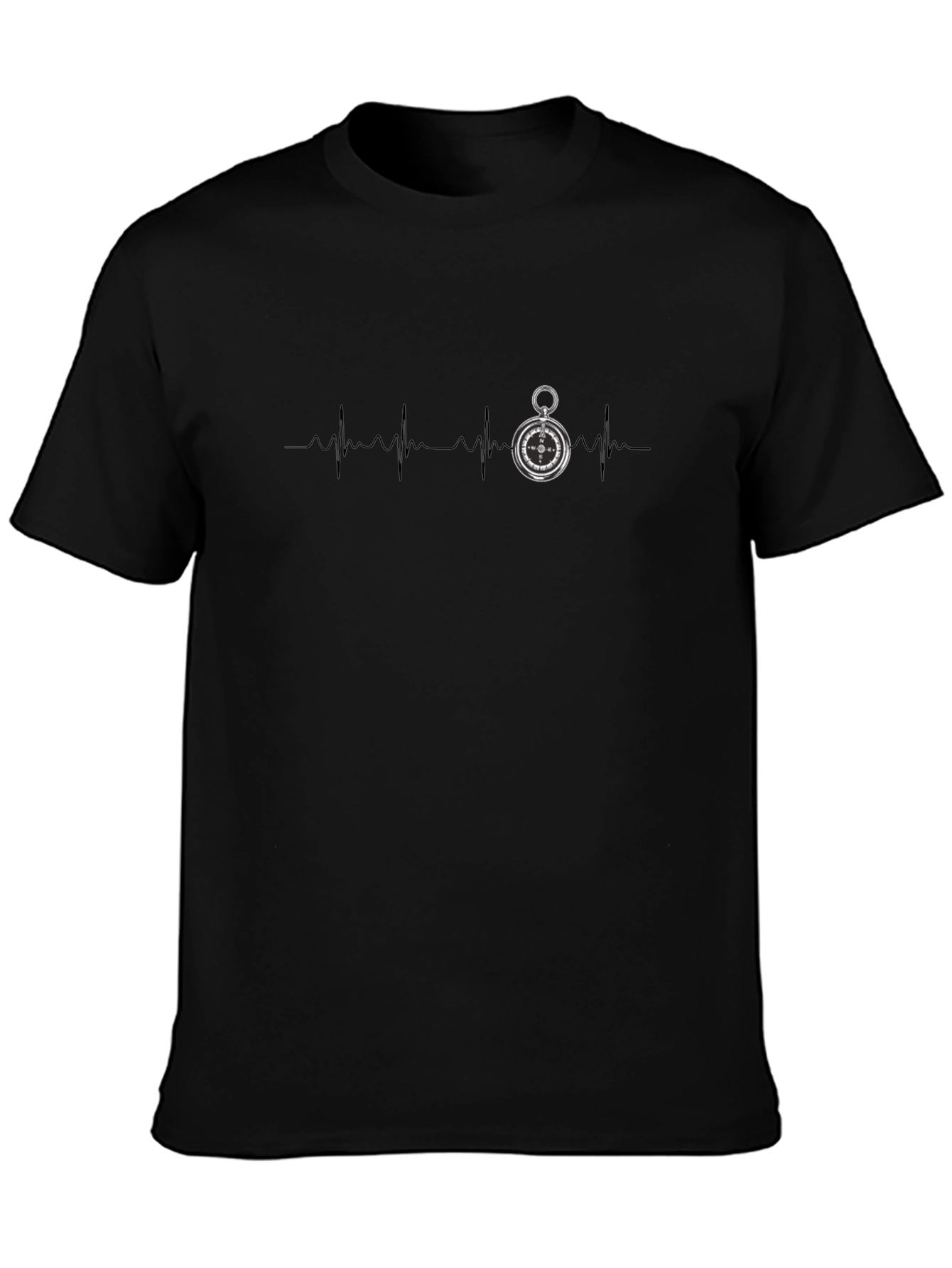 Compass Heartbeat Graphic Tee - Stylish Black T-Shirt