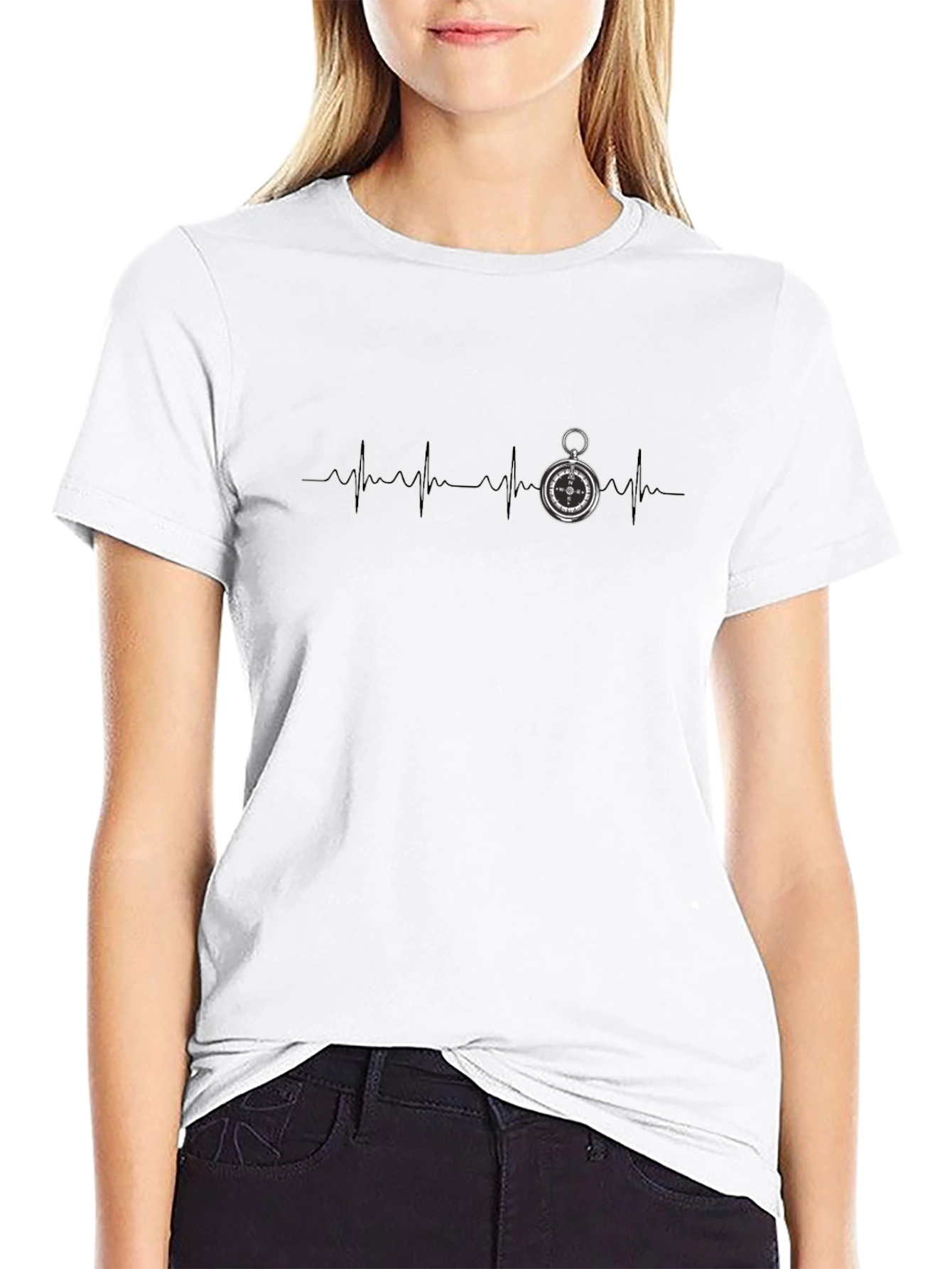 Compass Heartbeat Graphic Tee - Stylish Black T-Shirt