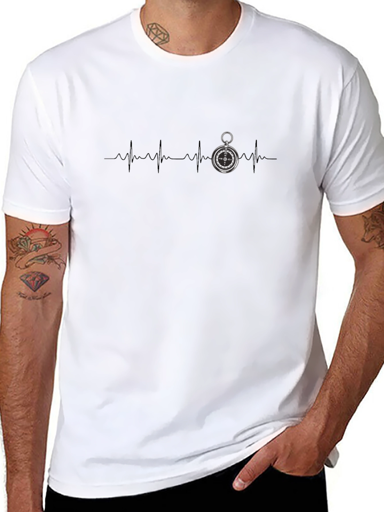 Compass Heartbeat Graphic Tee - Stylish Black T-Shirt