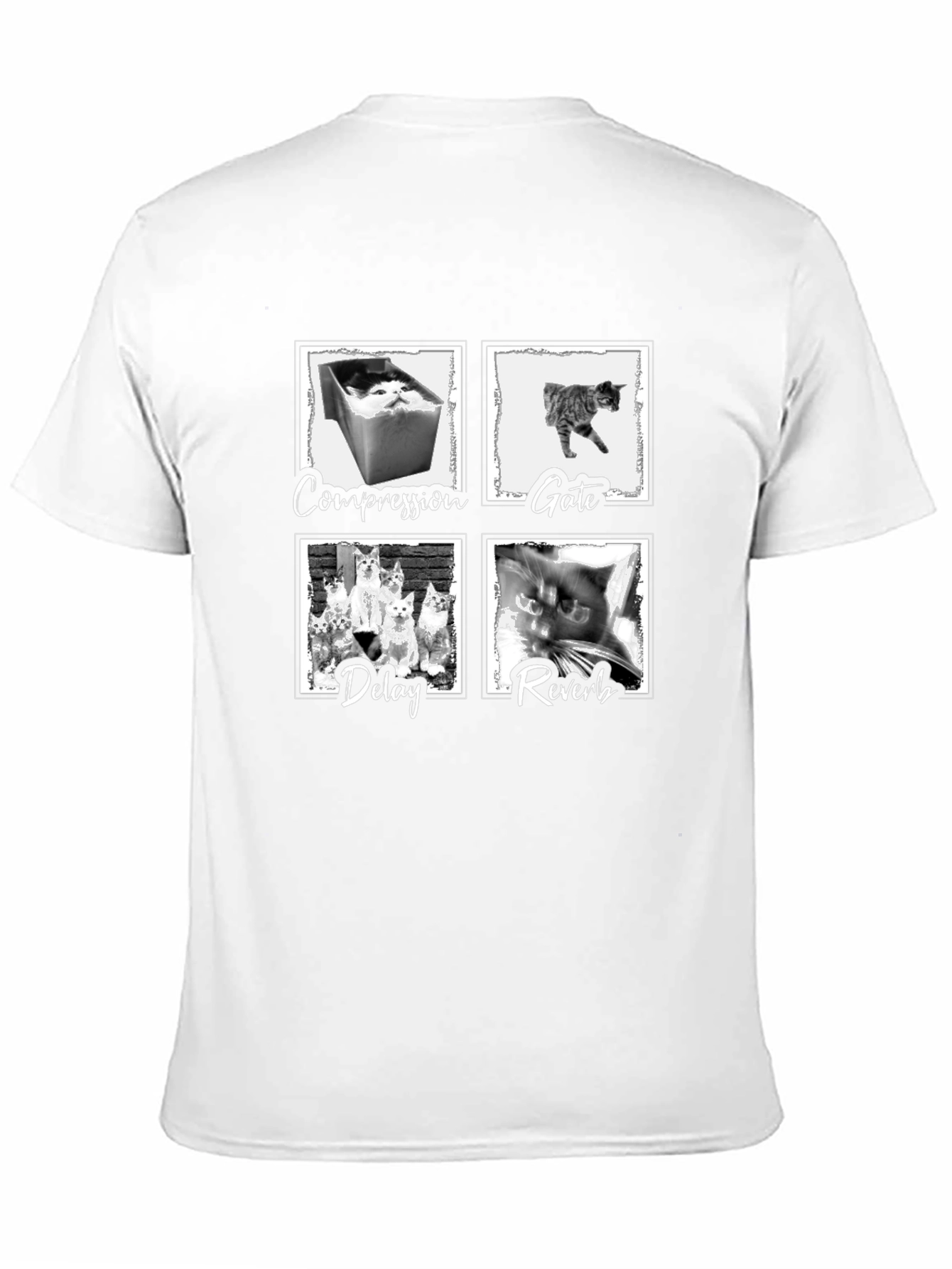 Compression Gate Delay Reverb Cat Black T-Shirt