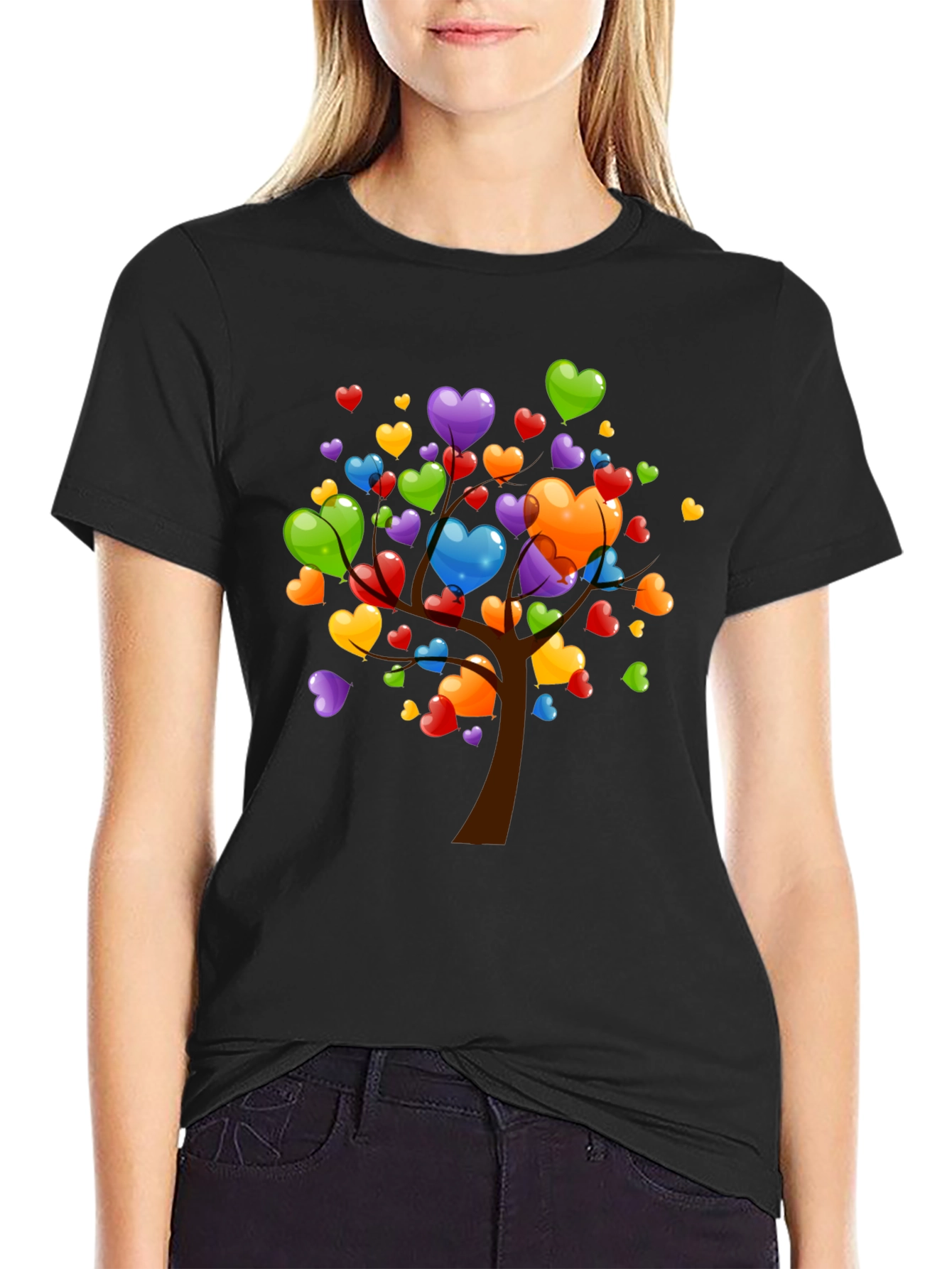 Heart Tree Graphic T-Shirt - Black Casual Tee