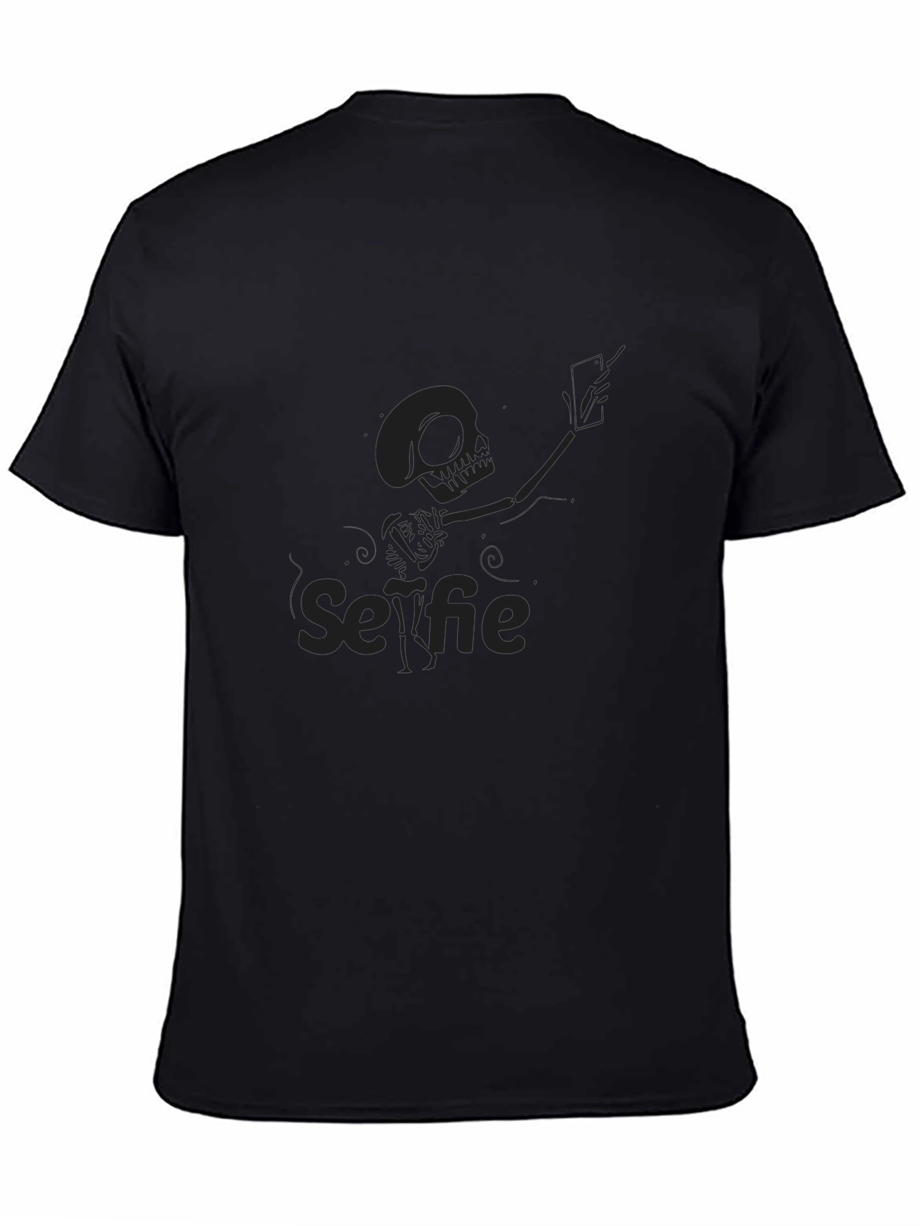 Skeleton Selfie T-Shirt - Black Crew Neck
