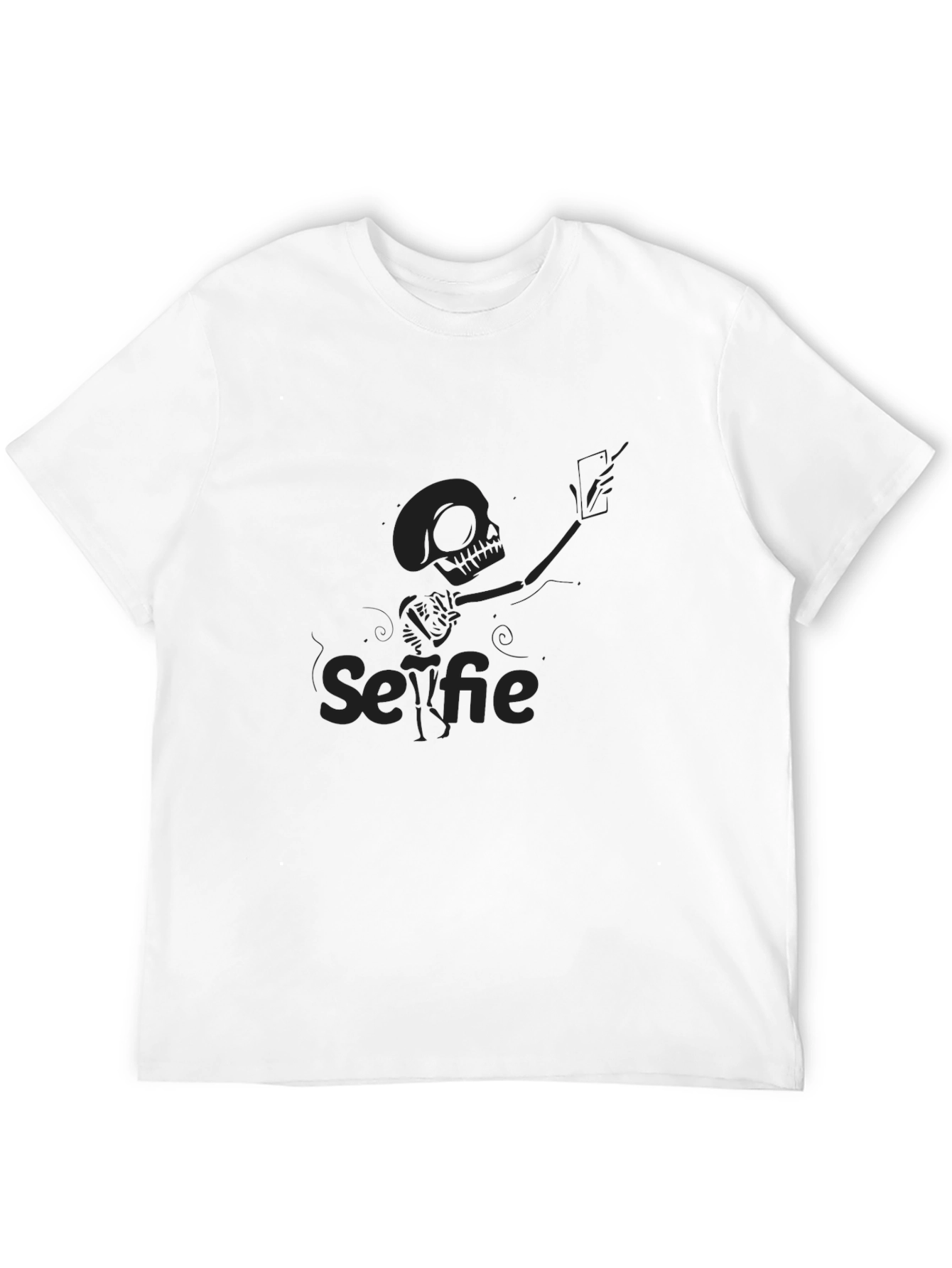 Skeleton Selfie T-Shirt - Black Crew Neck
