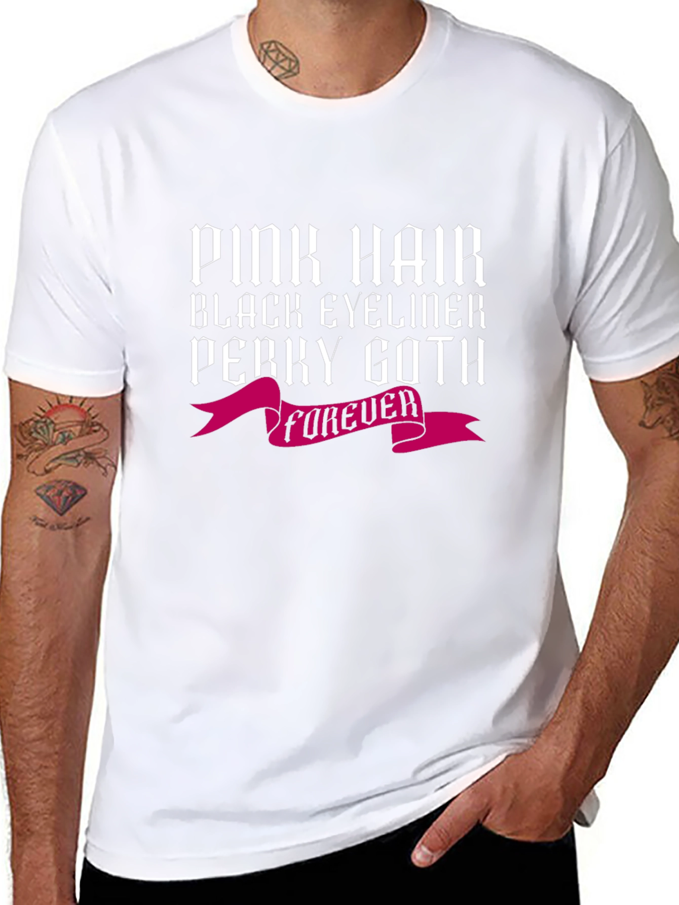 Pink Hair Perky Goth Black Tee