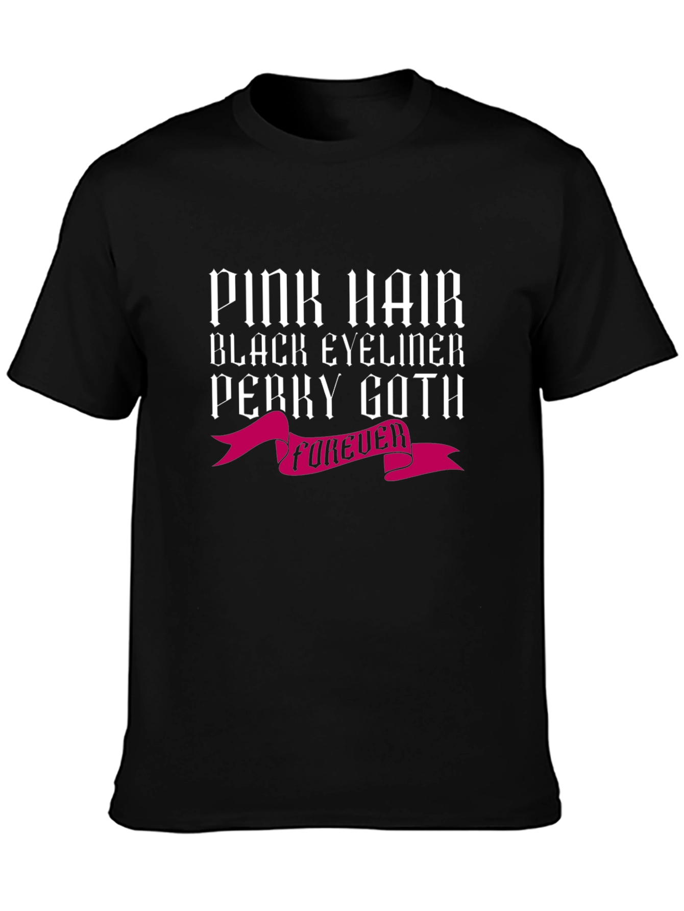 Pink Hair Perky Goth Black Tee