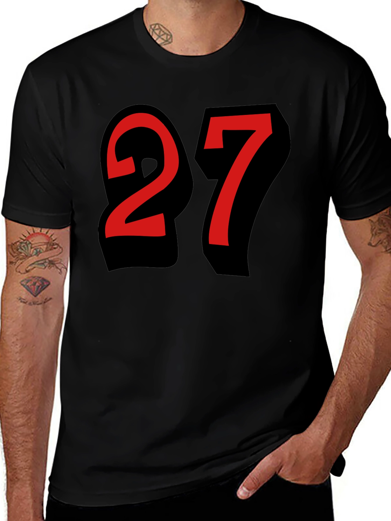 Number 27 Graphic Tee - Black Cotton Shirt